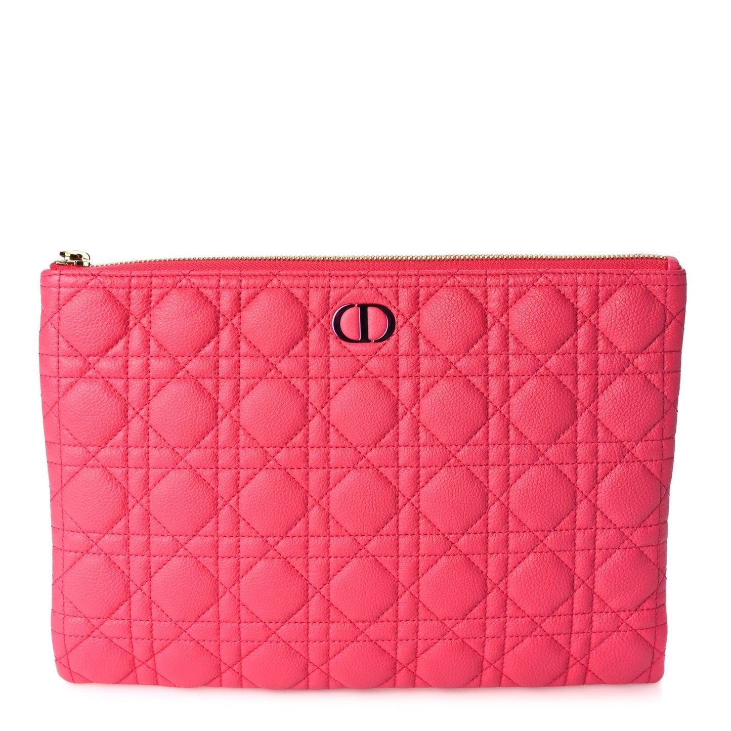 Dior Handbag Christian Supple Calfskin Cannage Caro Daily Pouch Leather Pink Large