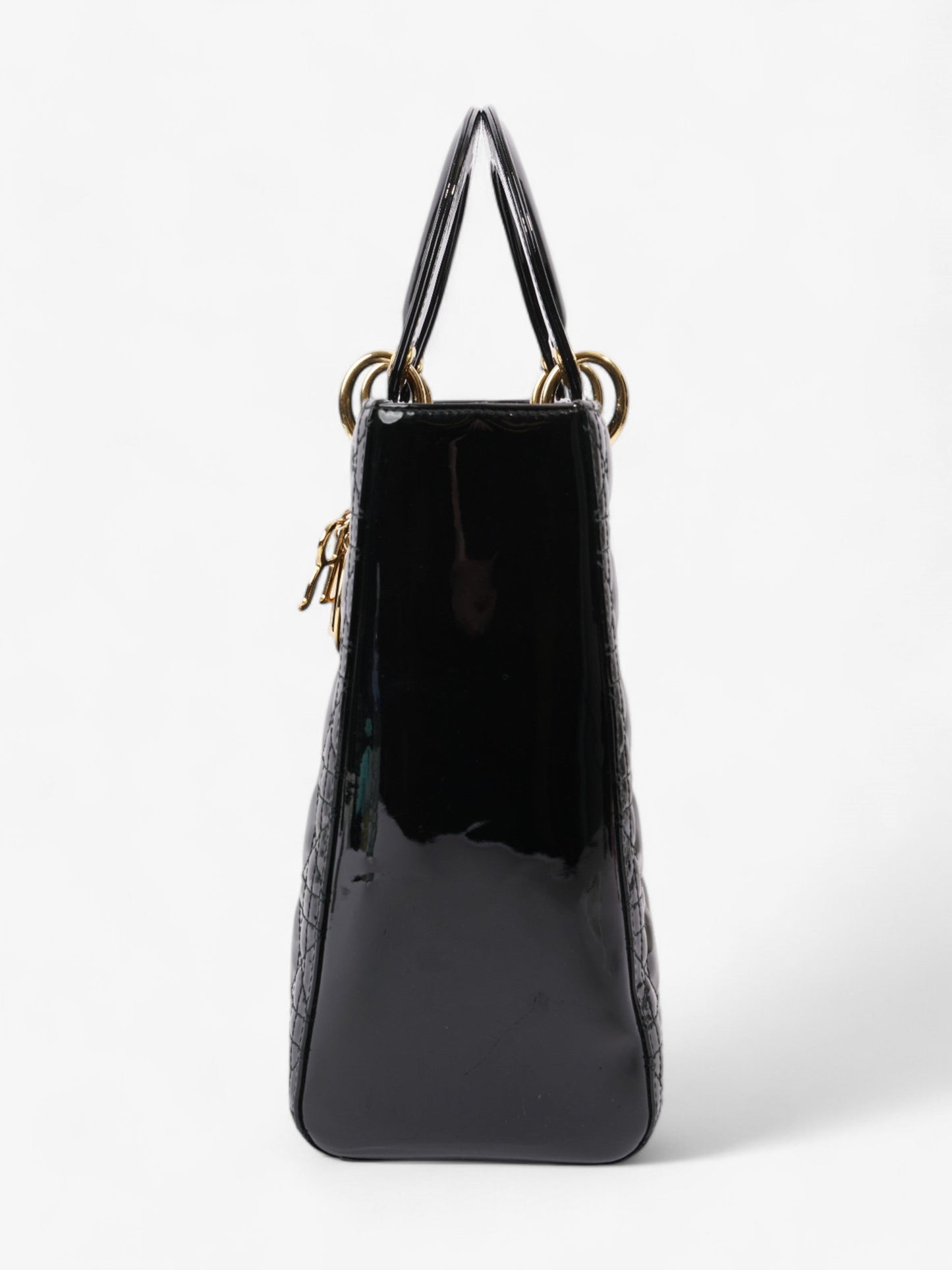 Dior Christian Lady Tote Bag Leather Patent Black