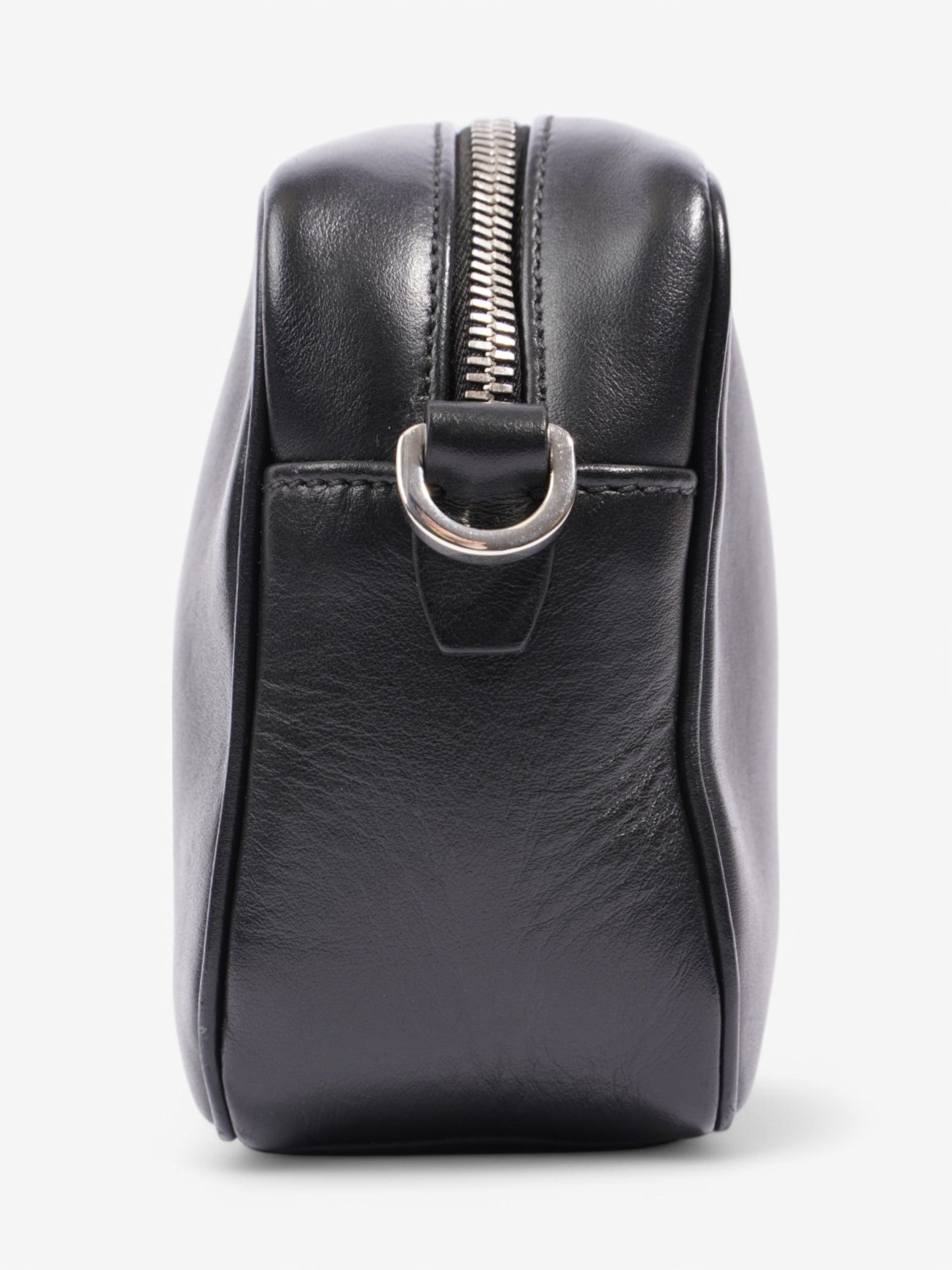 Prada Banana Triangle Camera Bag Leather Black White Crossbody Bag