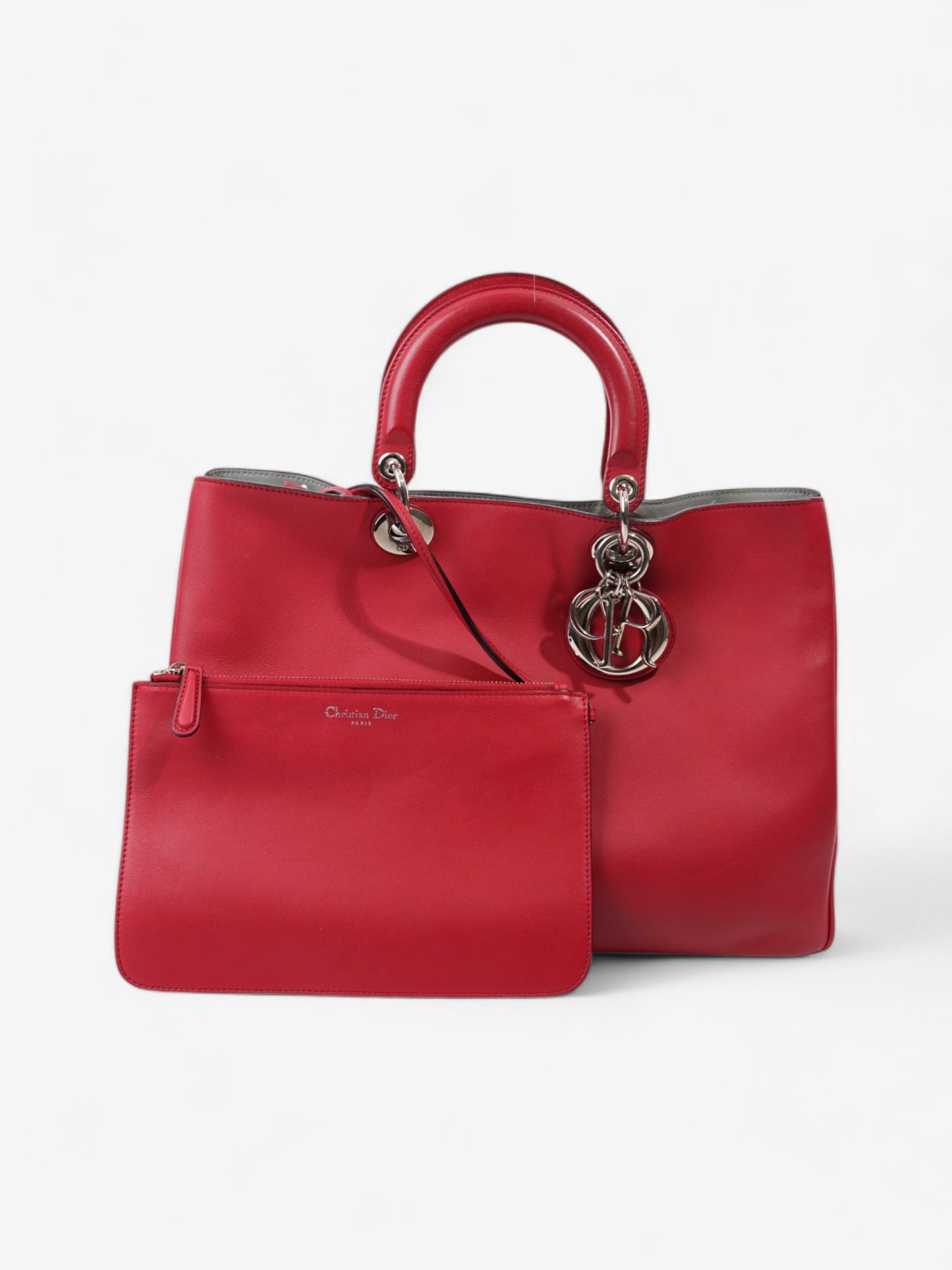 Dior Christian issimo Shopper Tote Calfskin Leather Red Large Tote Bag