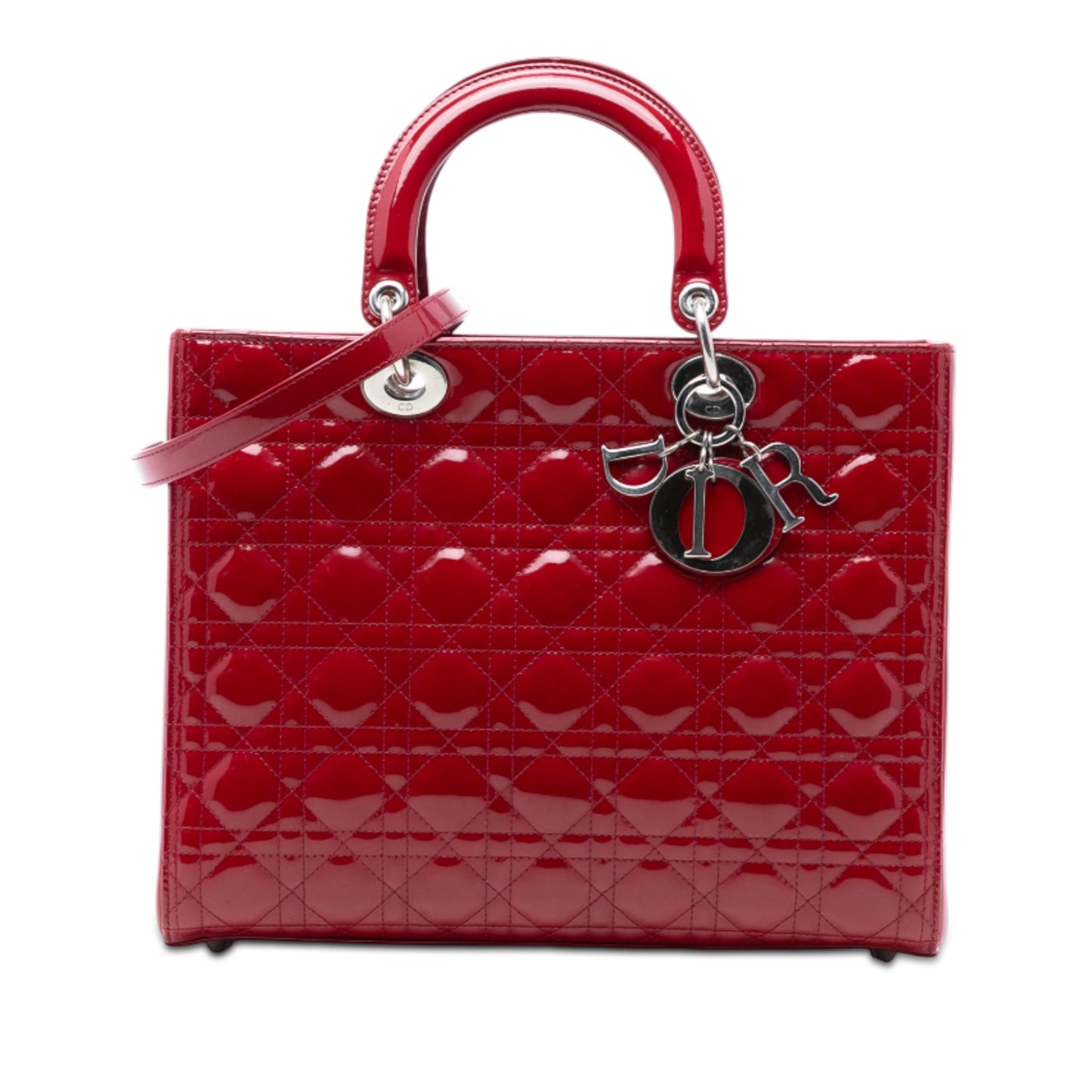 Dior Handbag Cannage Lady Satchel 3 Patent Red Large Satchel Bag