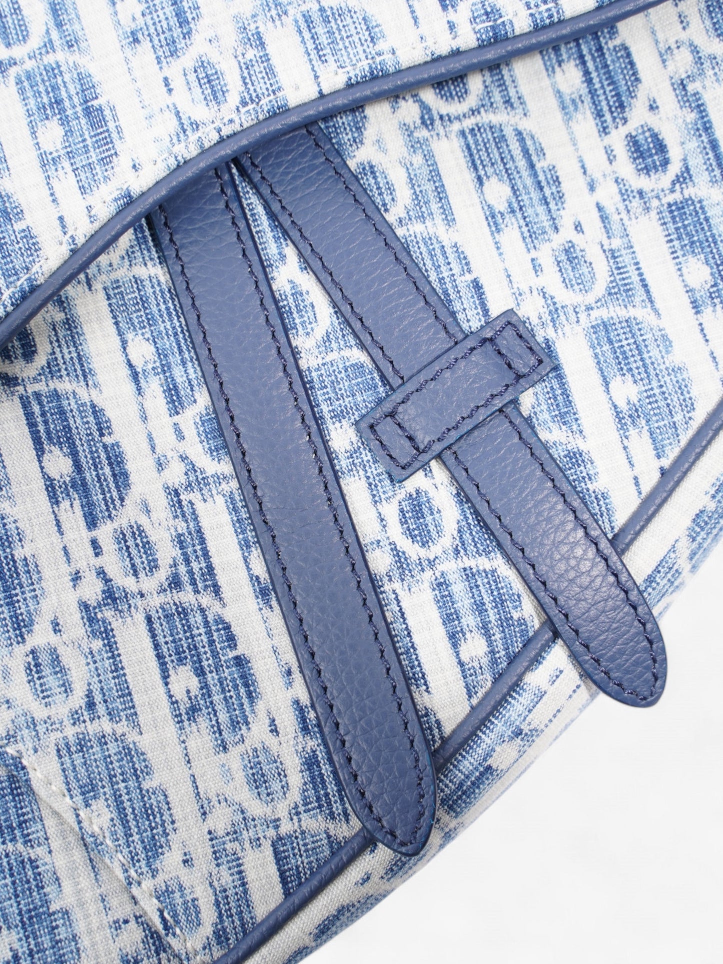 Dior Christian Saddle Bag Oblique Canvas White Blue Crossbody Bag