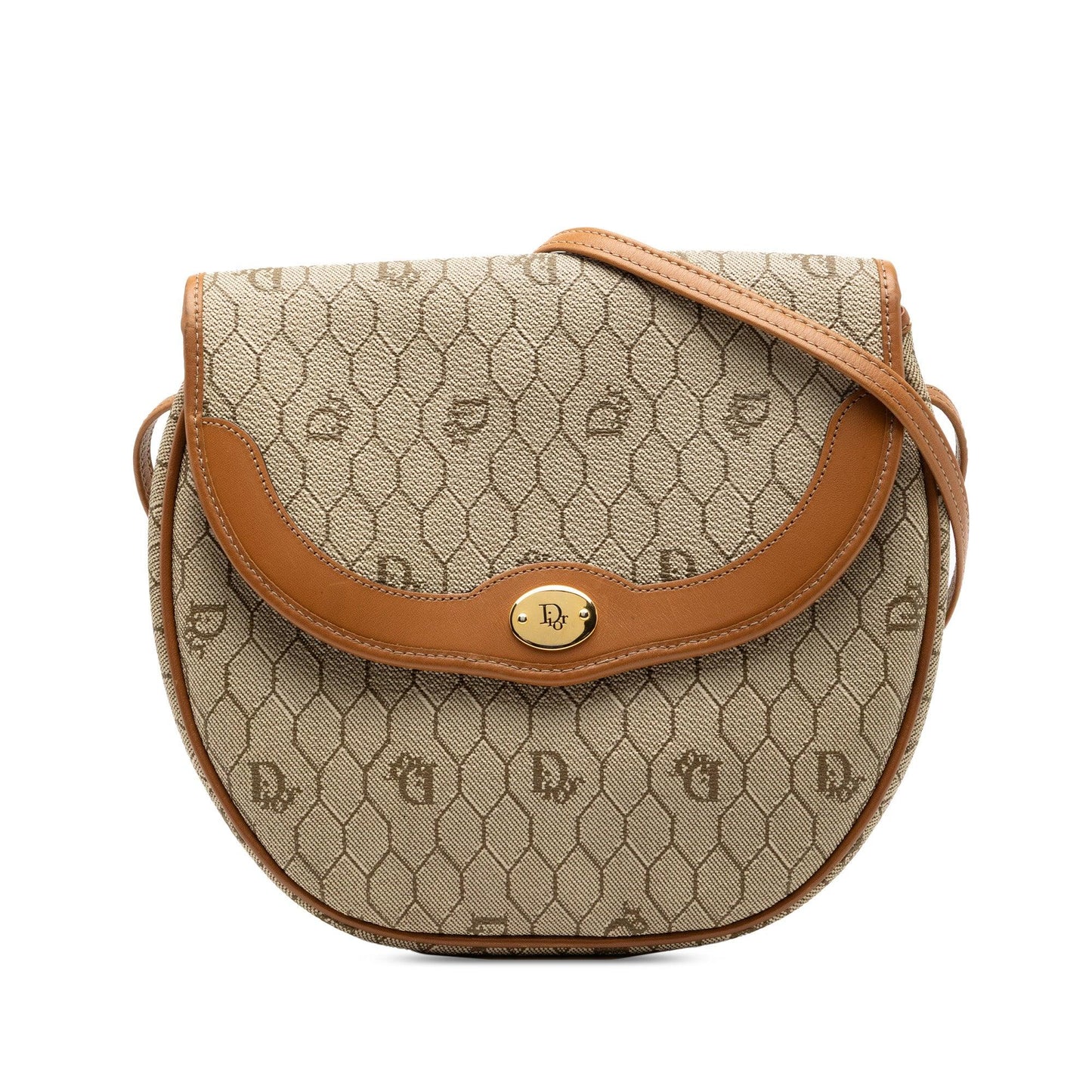 Dior Handbag Honeycomb Crossbody Canvas Brown Crossbody Bag
