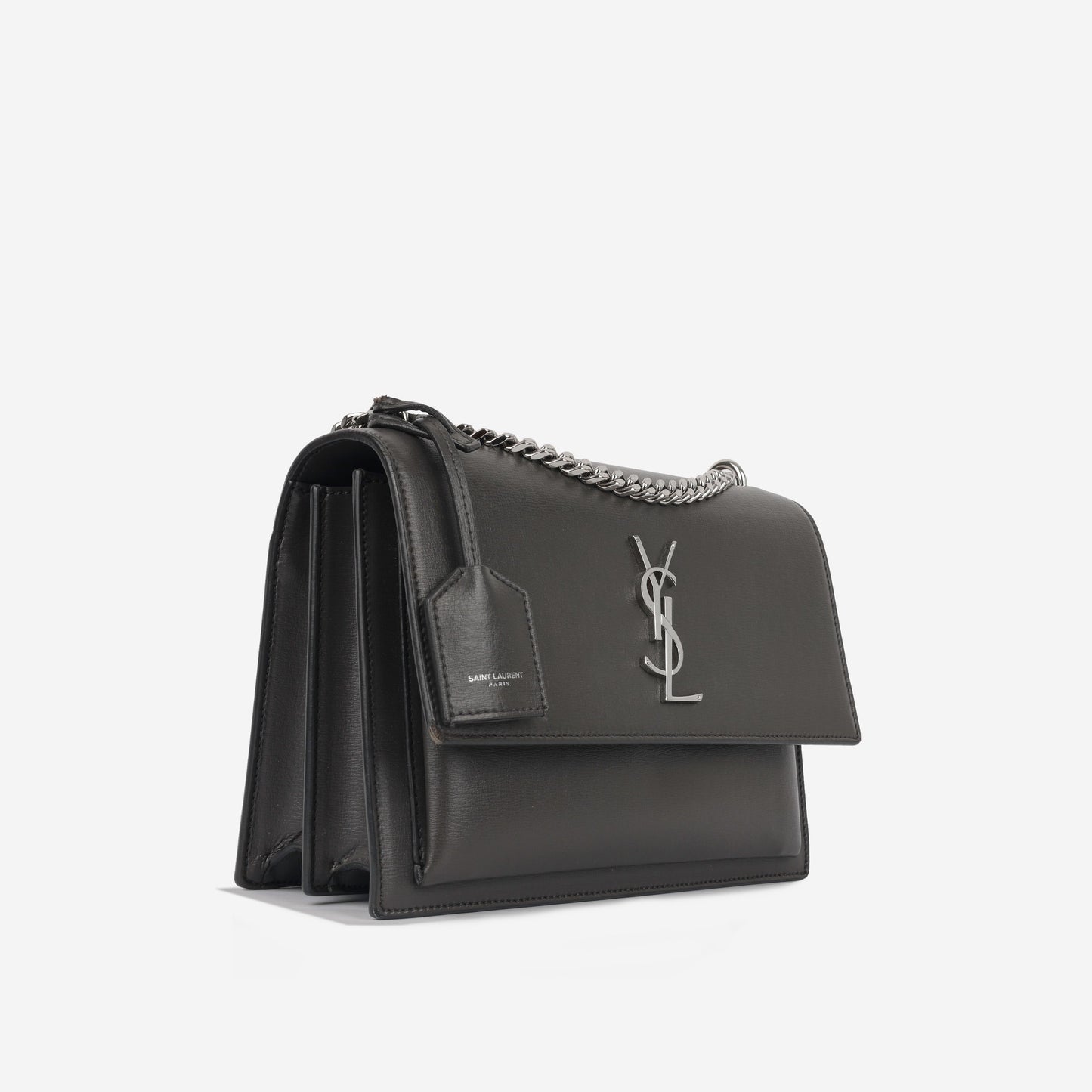 YSL Saint Laurent Sunset Crossbody Bag Medium Grey Calfskin Shw