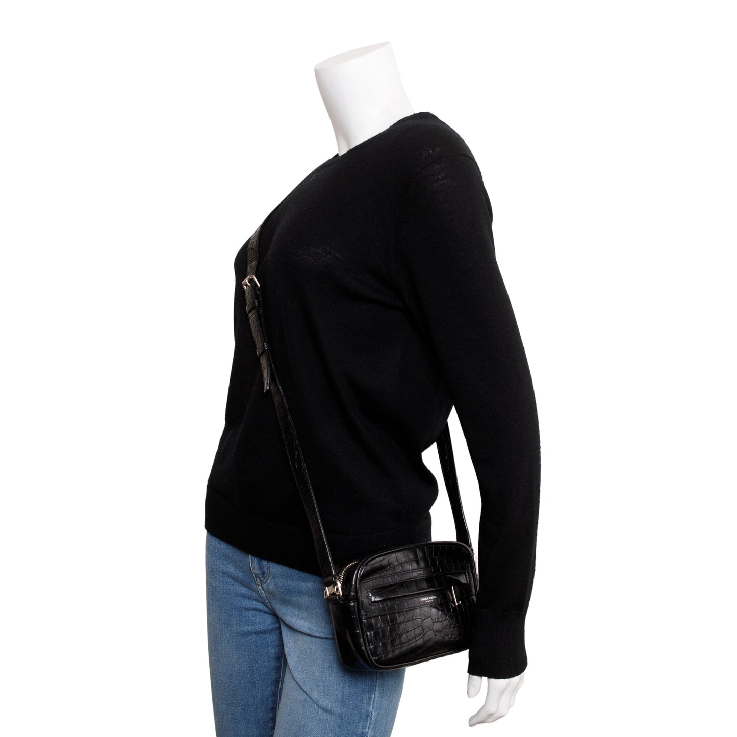 YSL Saint Laurent Croc Embossed Camp Camera Bag Crossbody Bag