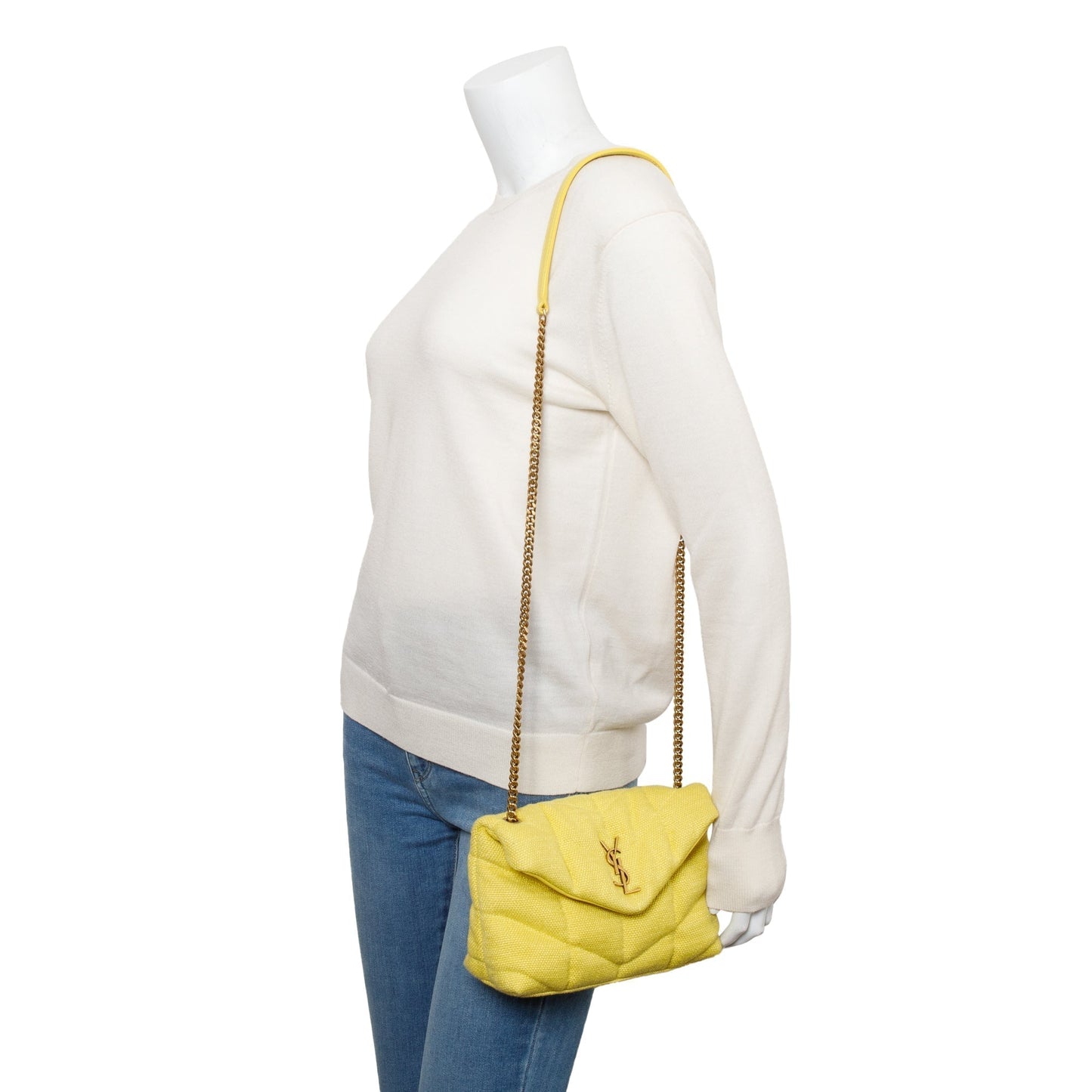 YSL Saint Laurent Yellow Toy Puffer Loulou Shoulder Bags Canvas Quilted
