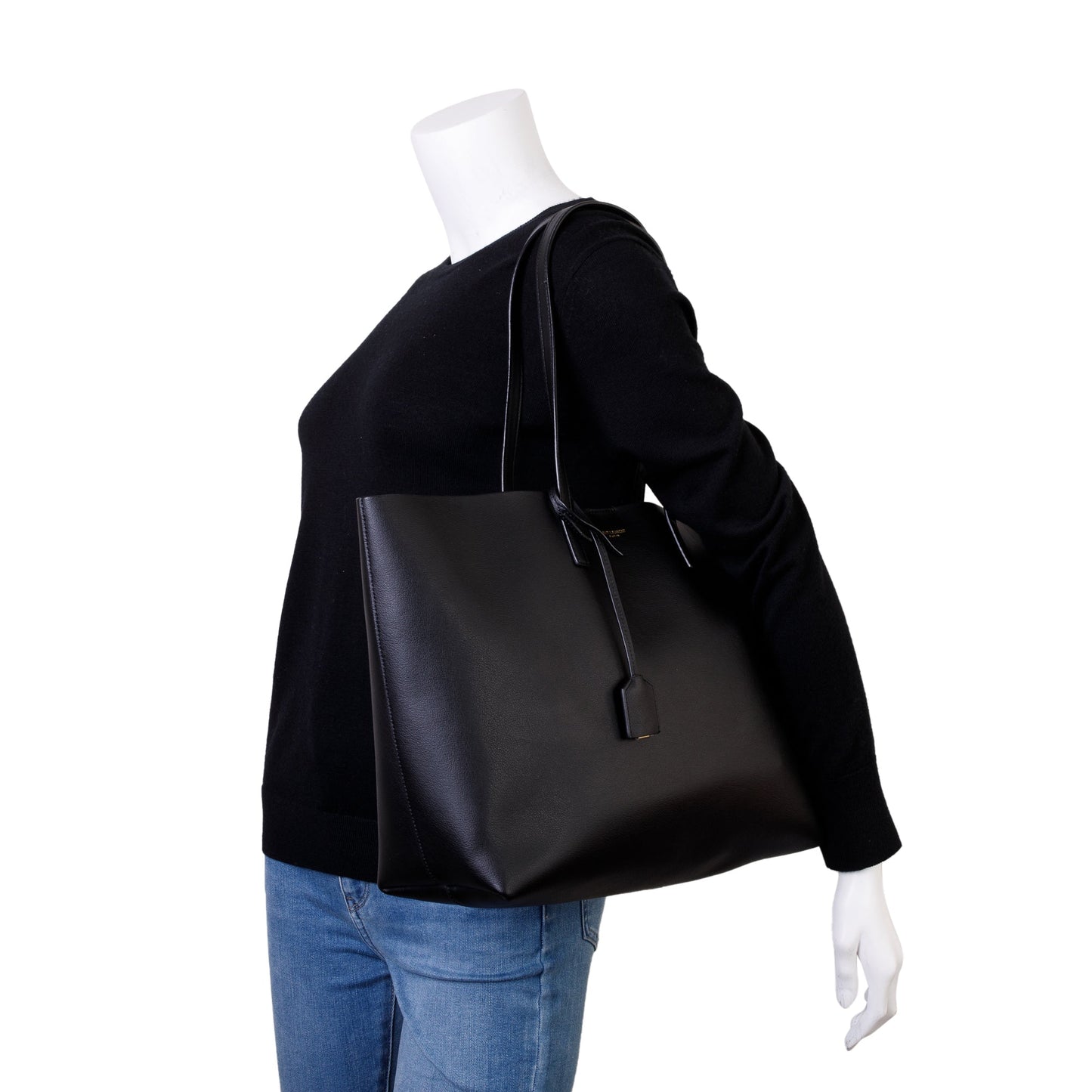YSL Saint Laurent Calfskin E W Shopping Tote Leather Black Tote Bag