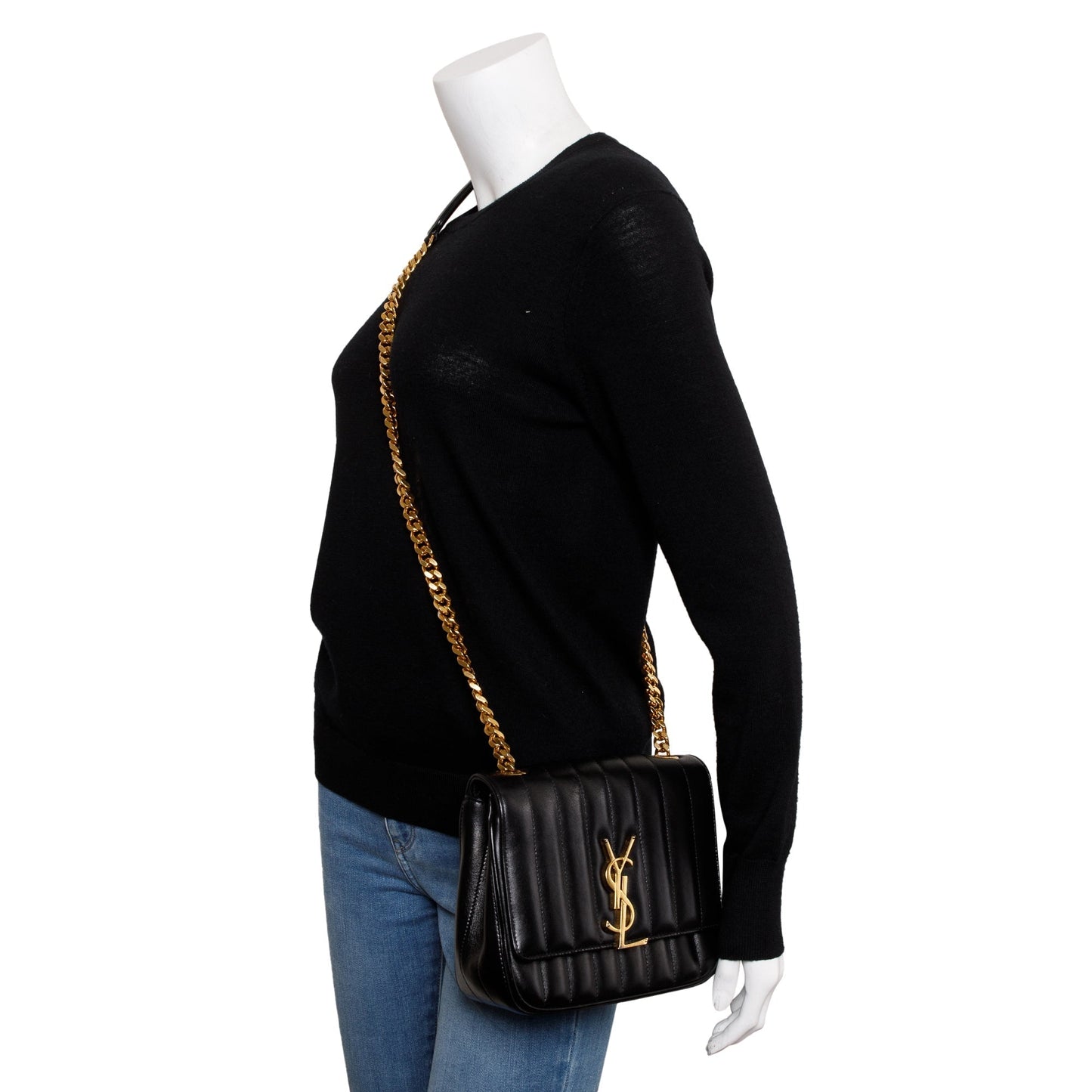 YSL Saint Laurent Lambskin Medium Vicky Chain Bag Matelasse Monogram Travel Bag