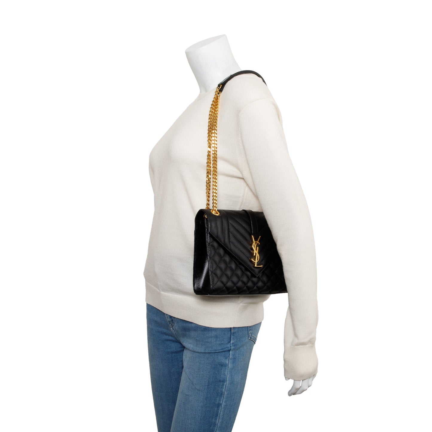 YSL Saint Laurent Grain De Poudre Medium Envelope Chain Bag Leather Quilted Travel Bag Bag 52383