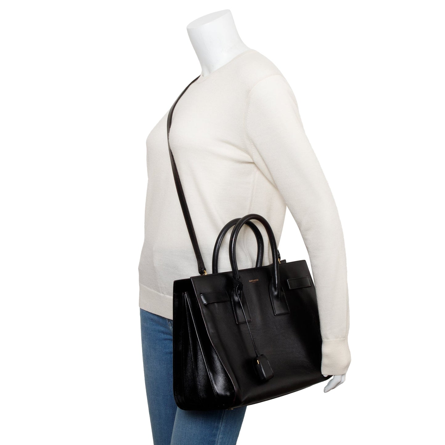 YSL Saint Laurent Supple Sac De Jour Travel Bag Leather Black