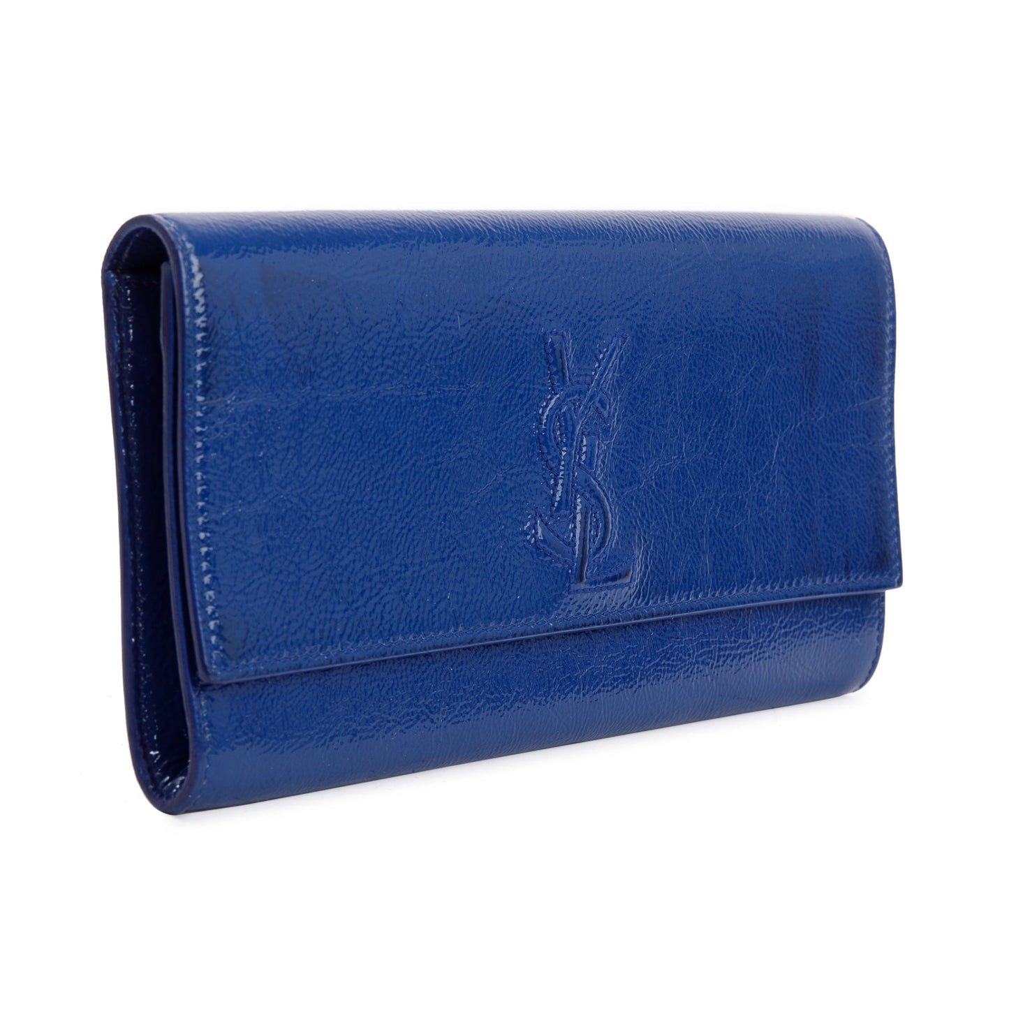 YSL Saint Laurent Patent Belle De Jour Clutch Leather Blue Clutch Bag