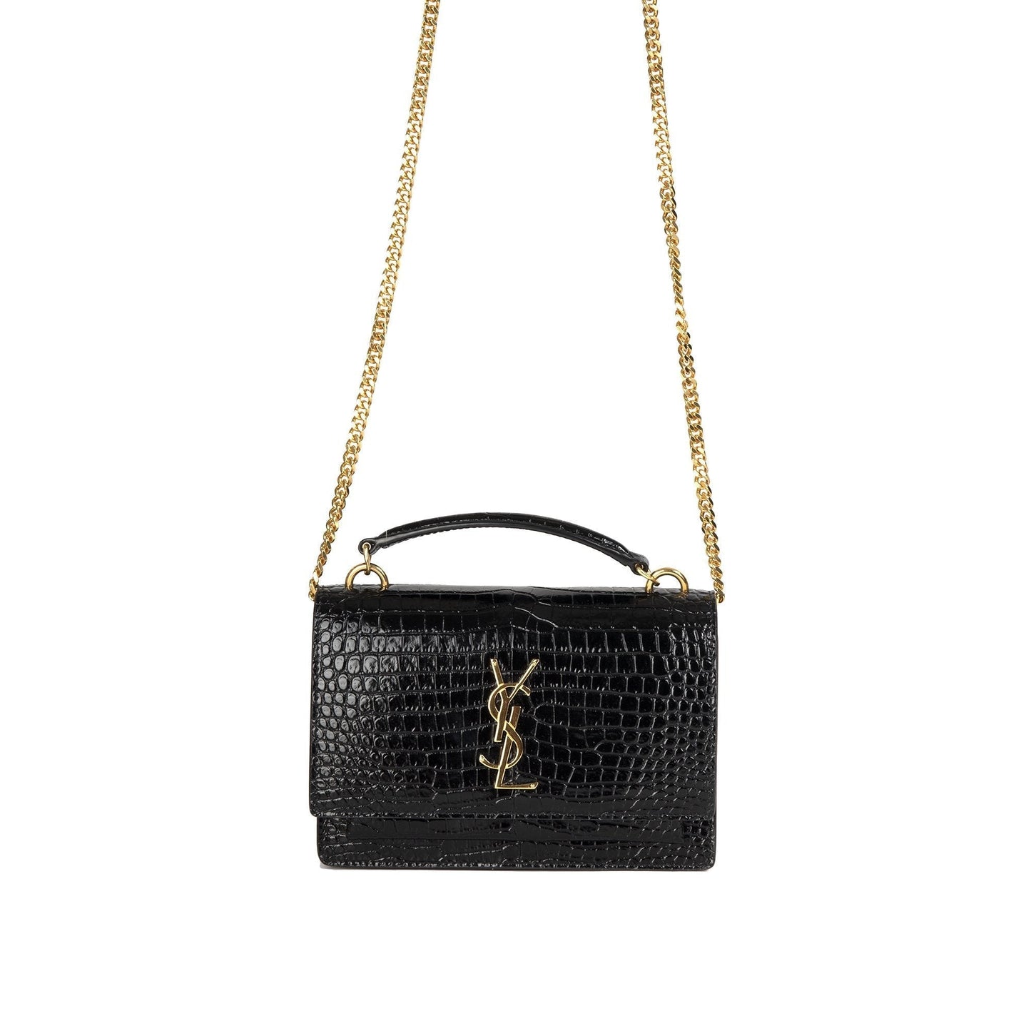 YSL Saint Laurent Crocodile Embossed Sunset Wallet Bag Monogram Chain Travel Bag