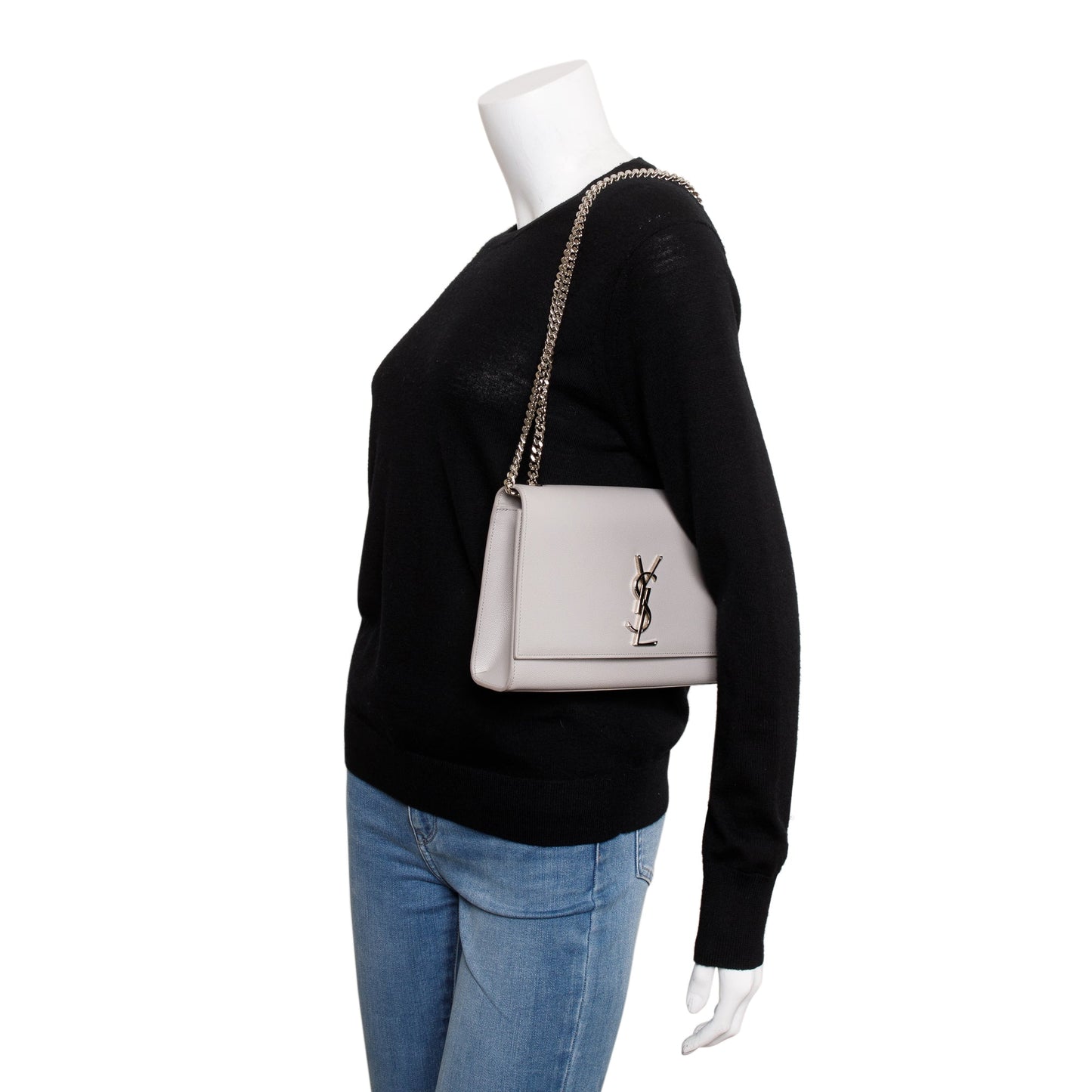 YSL Saint Laurent Grey Grain De Poudre Kate Bag Leather Medium Travel Bag