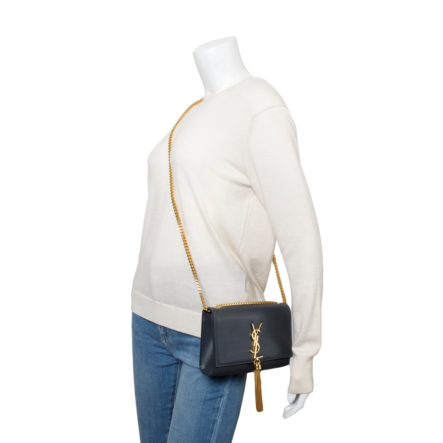 YSL Saint Laurent Grey Grain De Poudre Kate Bag Leather Monogram Travel Bag