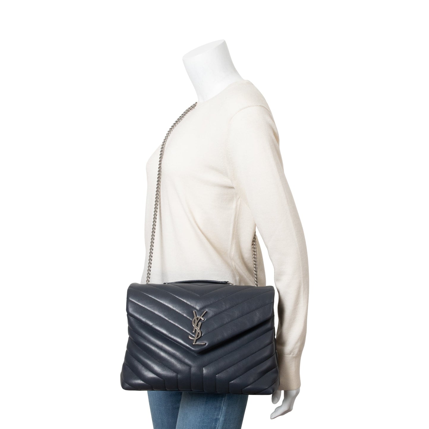 YSL Saint Laurent Grey Medium Loulou Shoulder Bag Leather Quilted