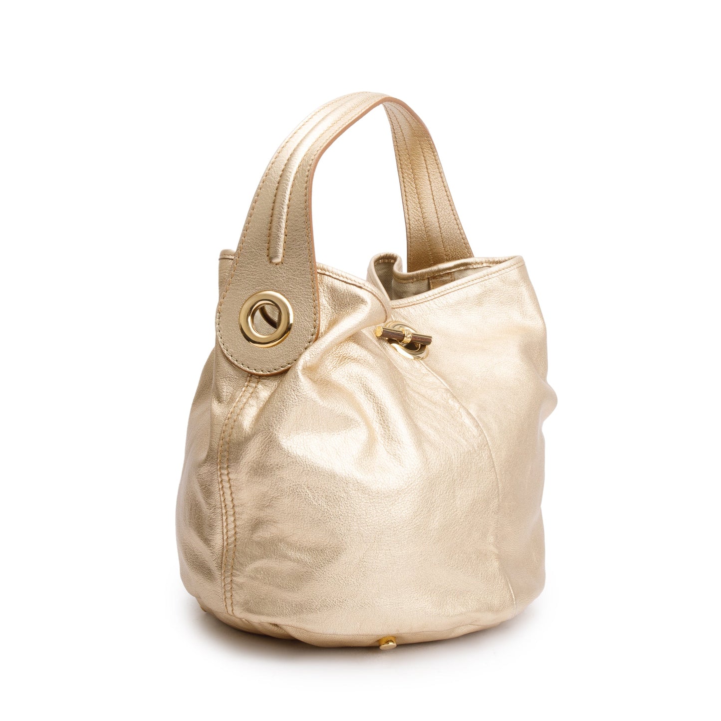 YSL Saint Laurent Metallic Patent Capri Bag Leather Gold Bucket Bag
