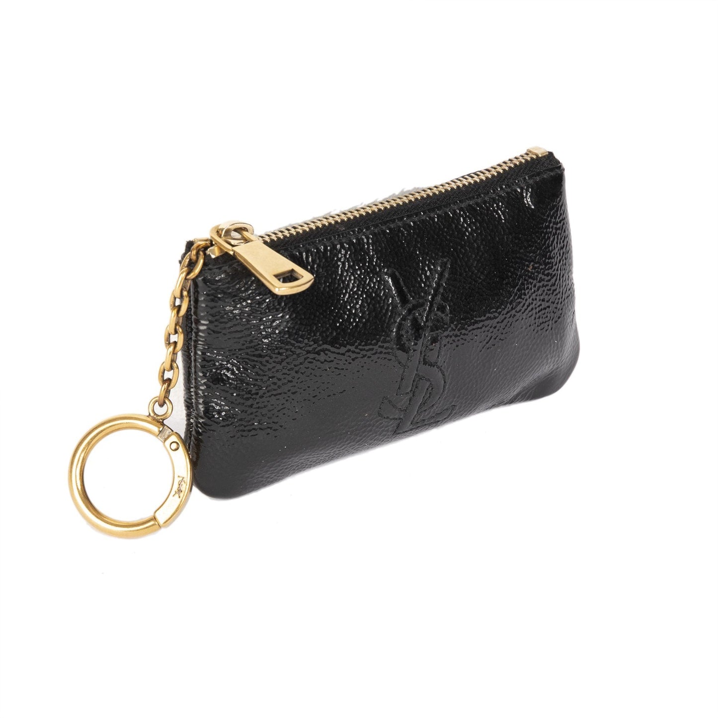 YSL Saint Laurent Patent Key Pouch Travel Bag Leather