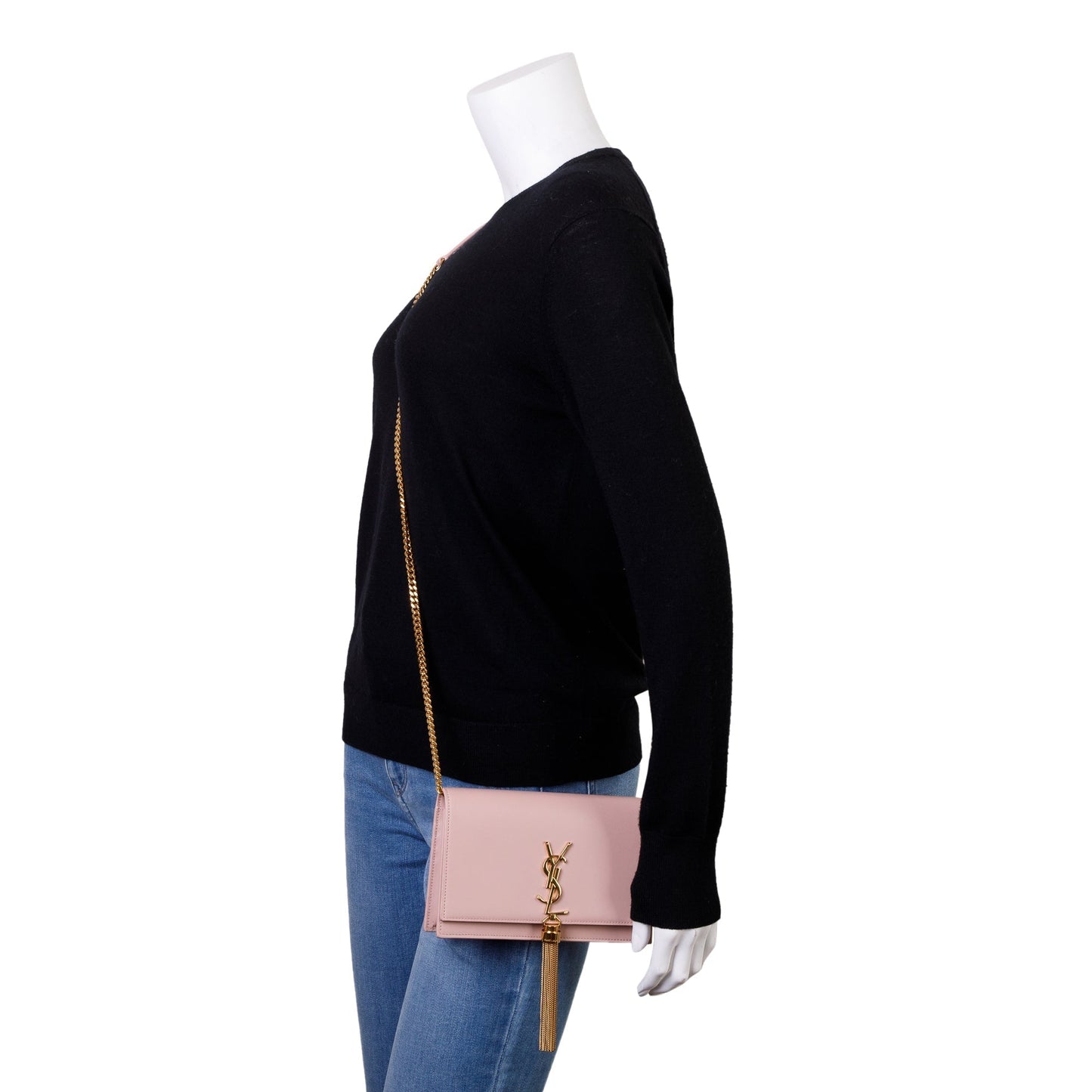 YSL Saint Laurent Smooth Calfskin Small Classic Kate Tassel Chain Leather Monogram Travel Bag Box 46698