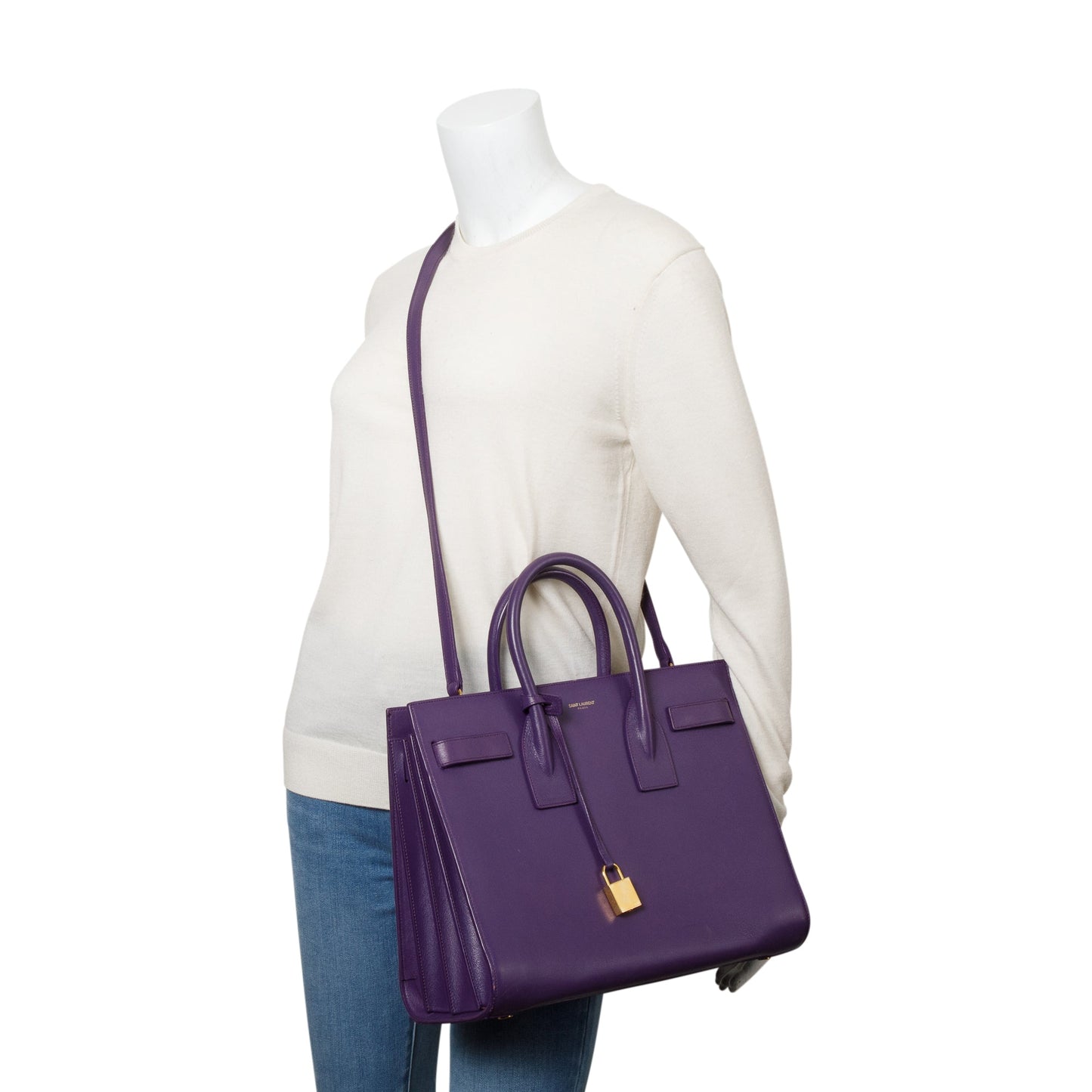 YSL Saint Laurent Purple Calfskin Sac De Jour Travel Bag Leather Small