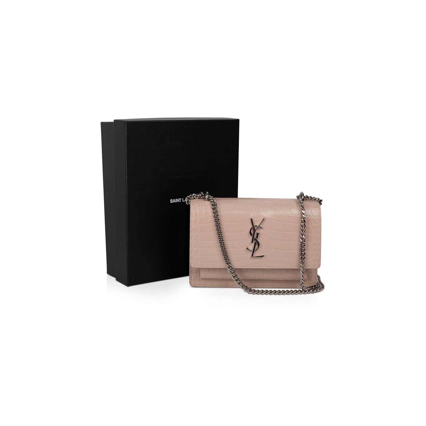 YSL Saint Laurent Crocodile Embossed Sunset Bag Small Travel Bag