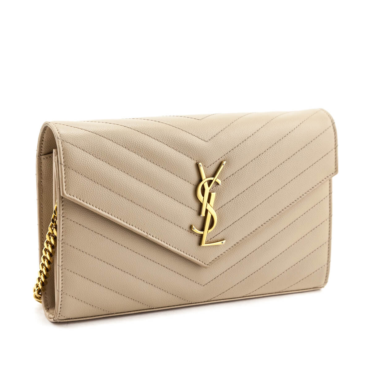 YSL Saint Laurent Trending Grain De Poudre Chevron Chain Wallet Matelasse Monogram Travel Bag