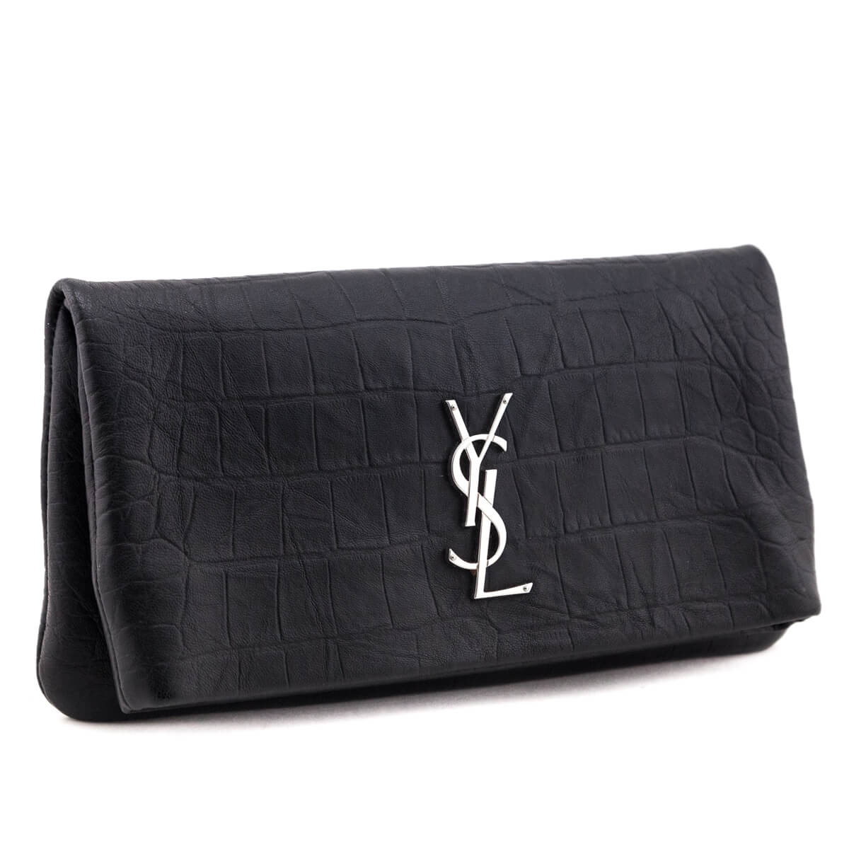 YSL Saint Laurent Trending Crocodile Embossed Calfskin Clutch Black Clutch Bag