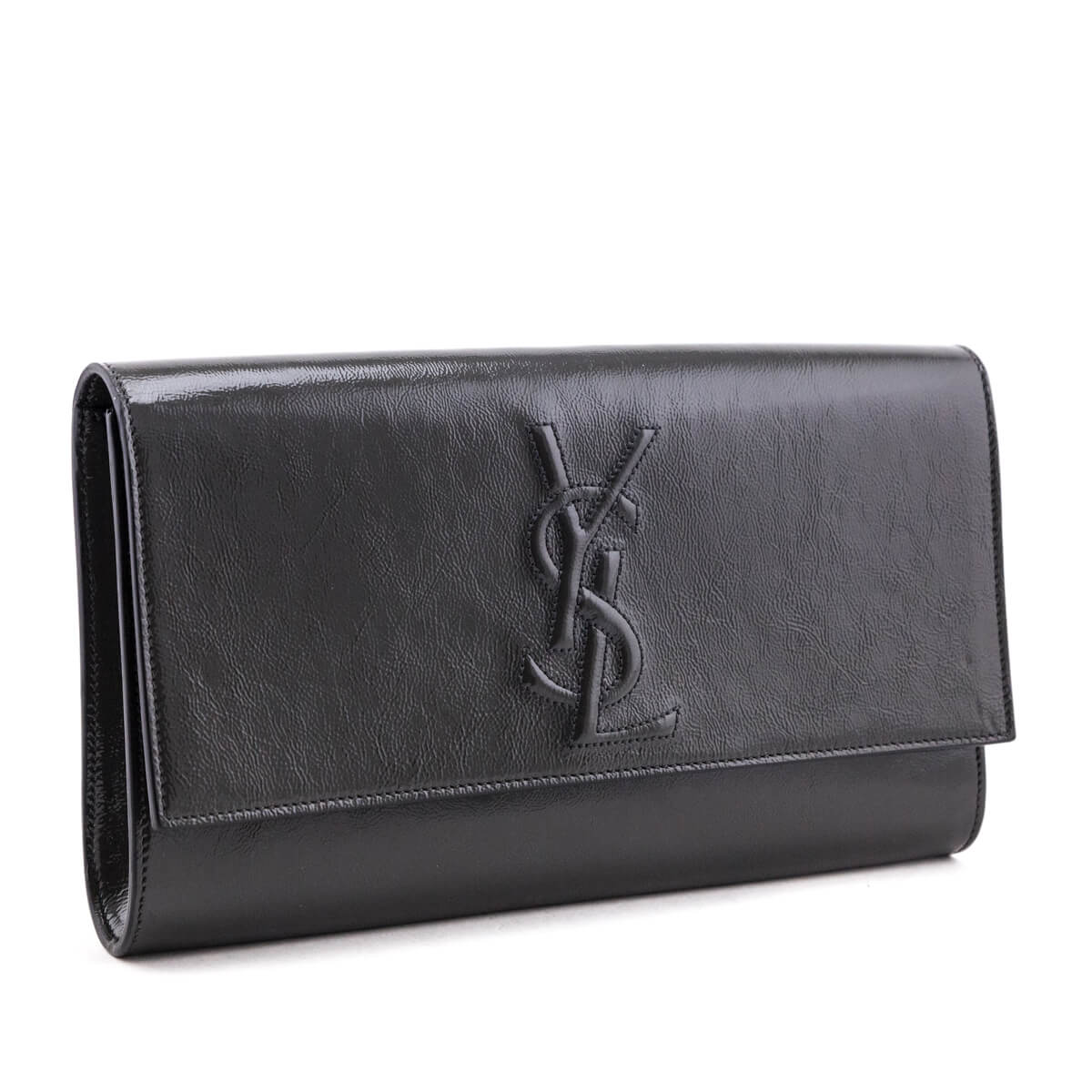 YSL Saint Laurent Trending Gray Textured Patent Belle De Jour Monogram Clutch Bag