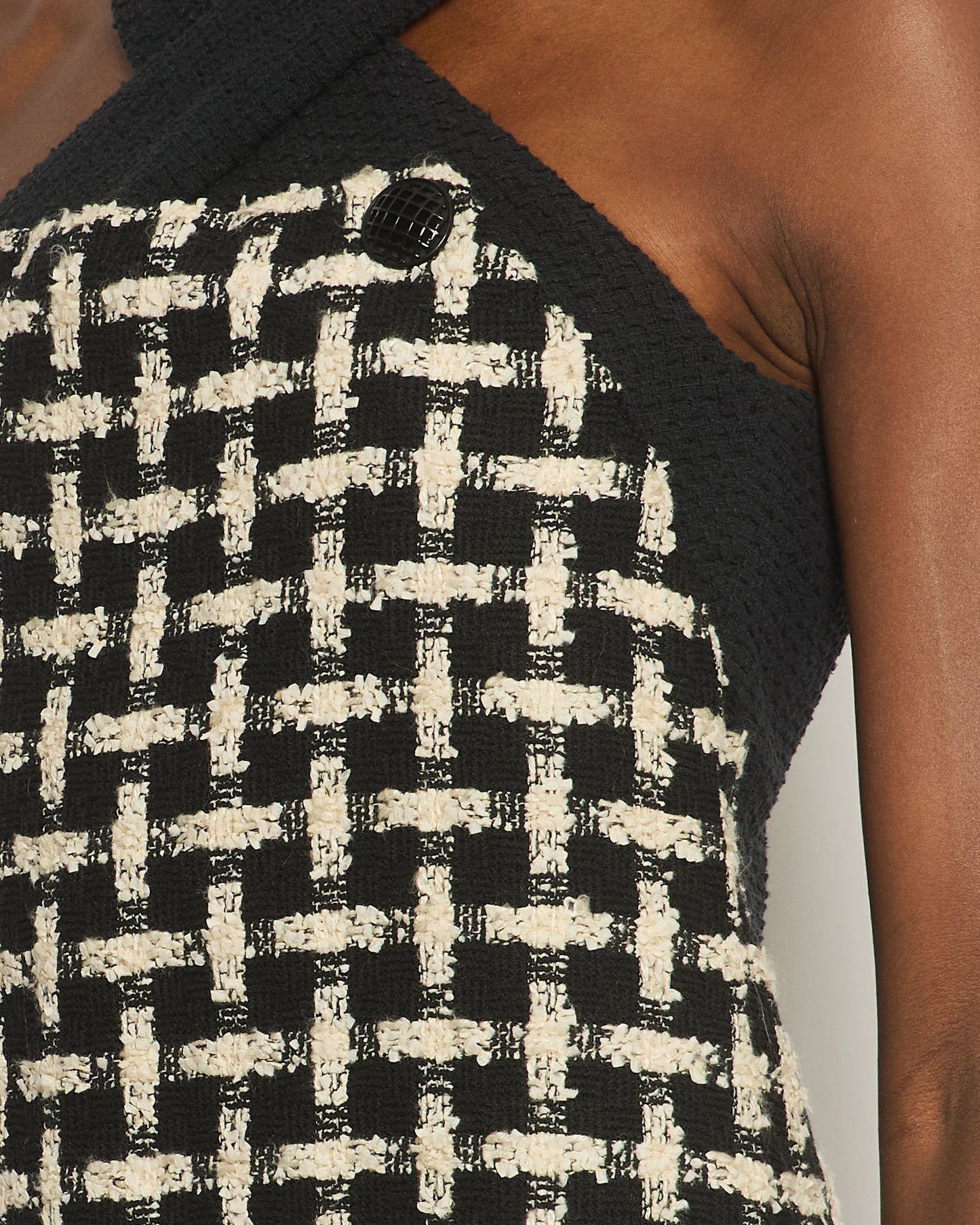 Chanel Black, White Check Halter-Neck Detail Sleeveless Tweed Dress Size FR 36 (UK 8)