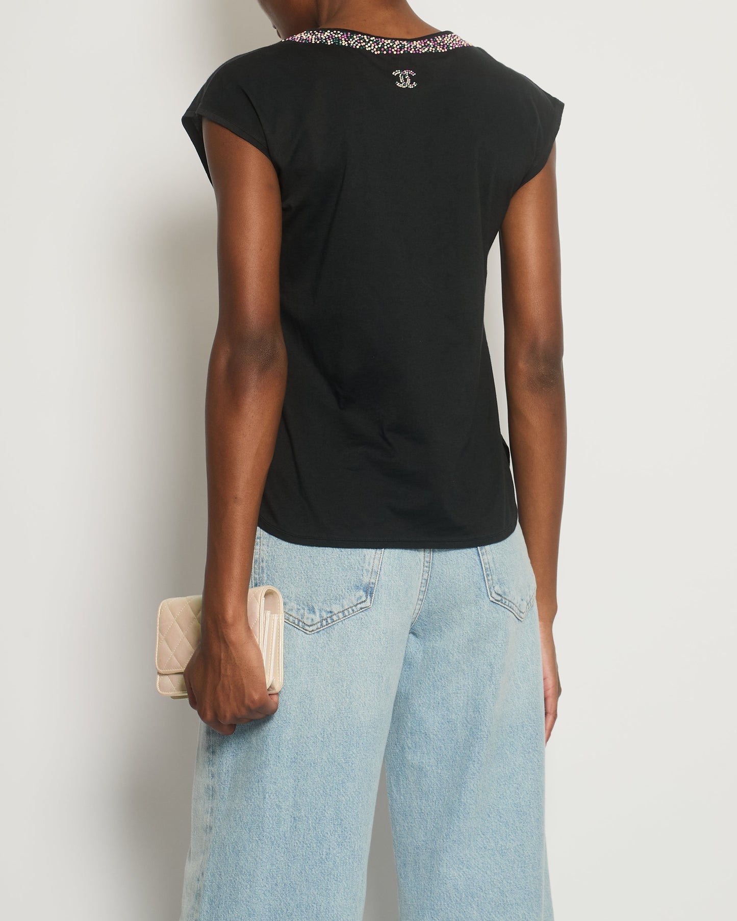 Chanel *FIRE * Black Top with Collar Embellishment and CC Logo Detail Size FR 38 (UK 10) Accessory