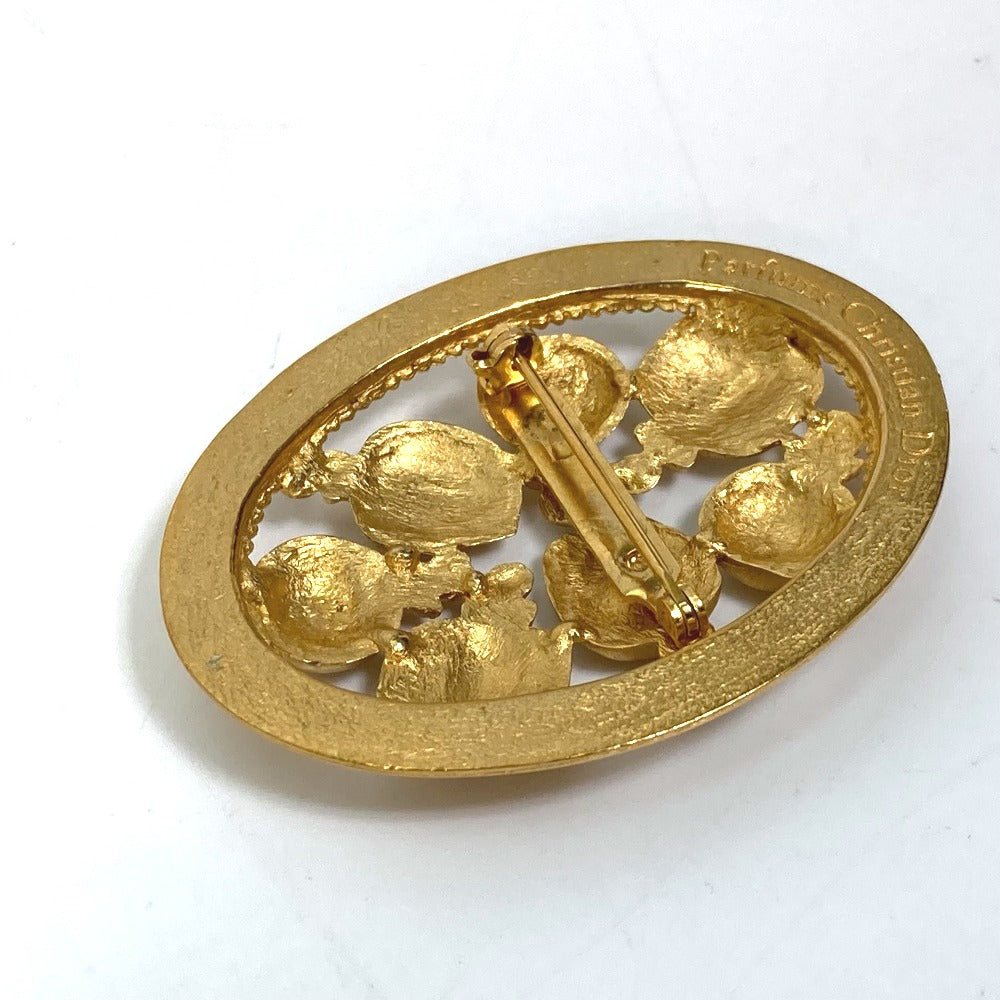 Dior Christian Brooch Plated Circle Round Perfume Bottle Gold Travel Bag