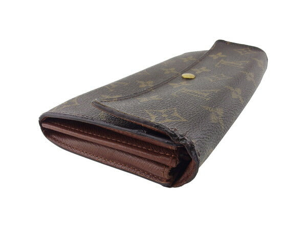 Louis Vuitton Long Purse Portomoné Credit Brown Beige Gold Wallet Case