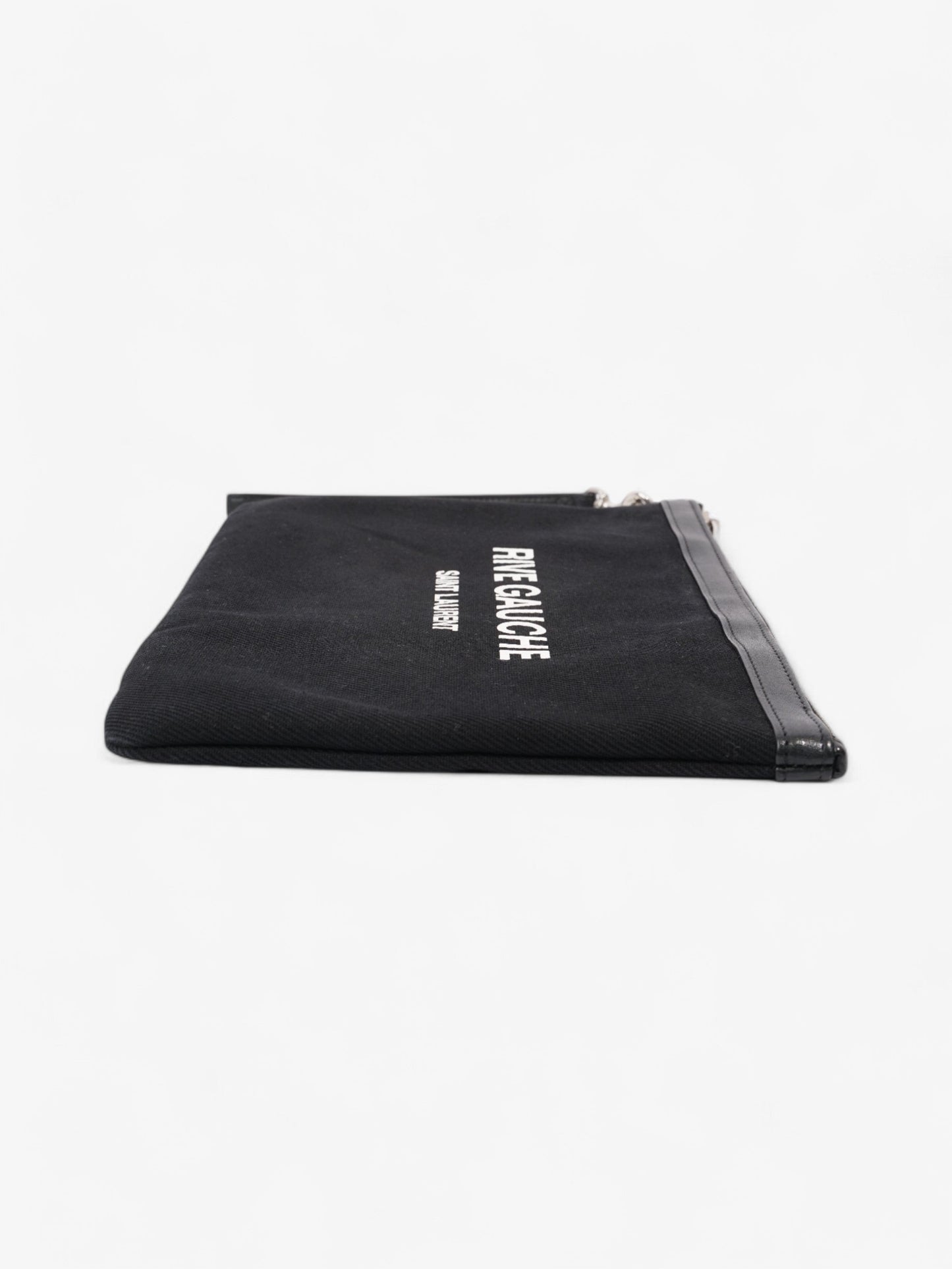 YSL Saint Laurent Rive Gauche Clutch Canvas Black White Clutch Bag