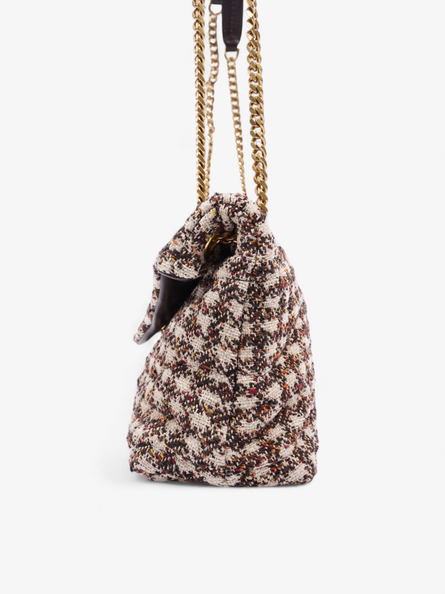 YSL Saint Laurent Lou Lou Burgundy Tweed Shoulder Bag Beige Medium