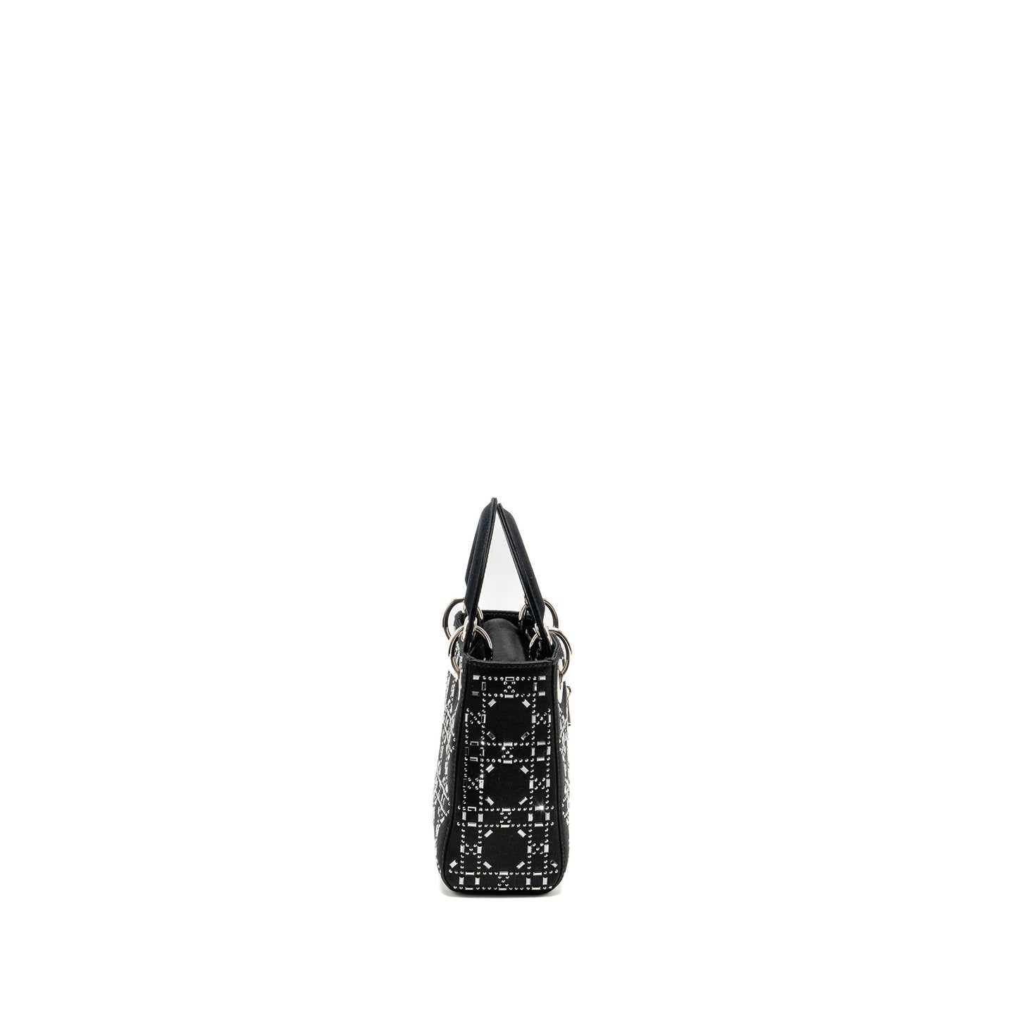 Dior Lady With Crystal Handbag Satin Black Travel Bag Black Handbag