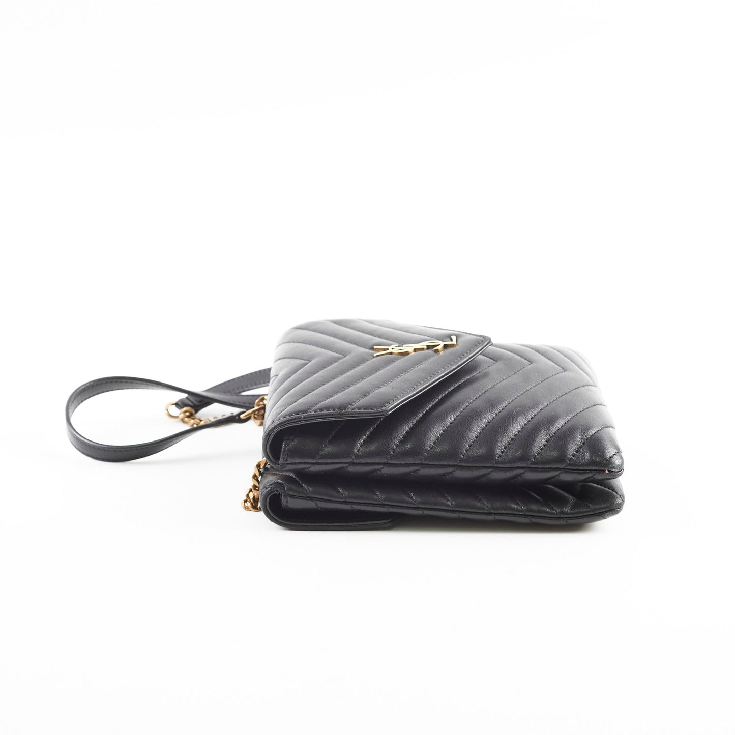 YSL Saint Laurent Double Crossbody Bag Leather Quilted Black