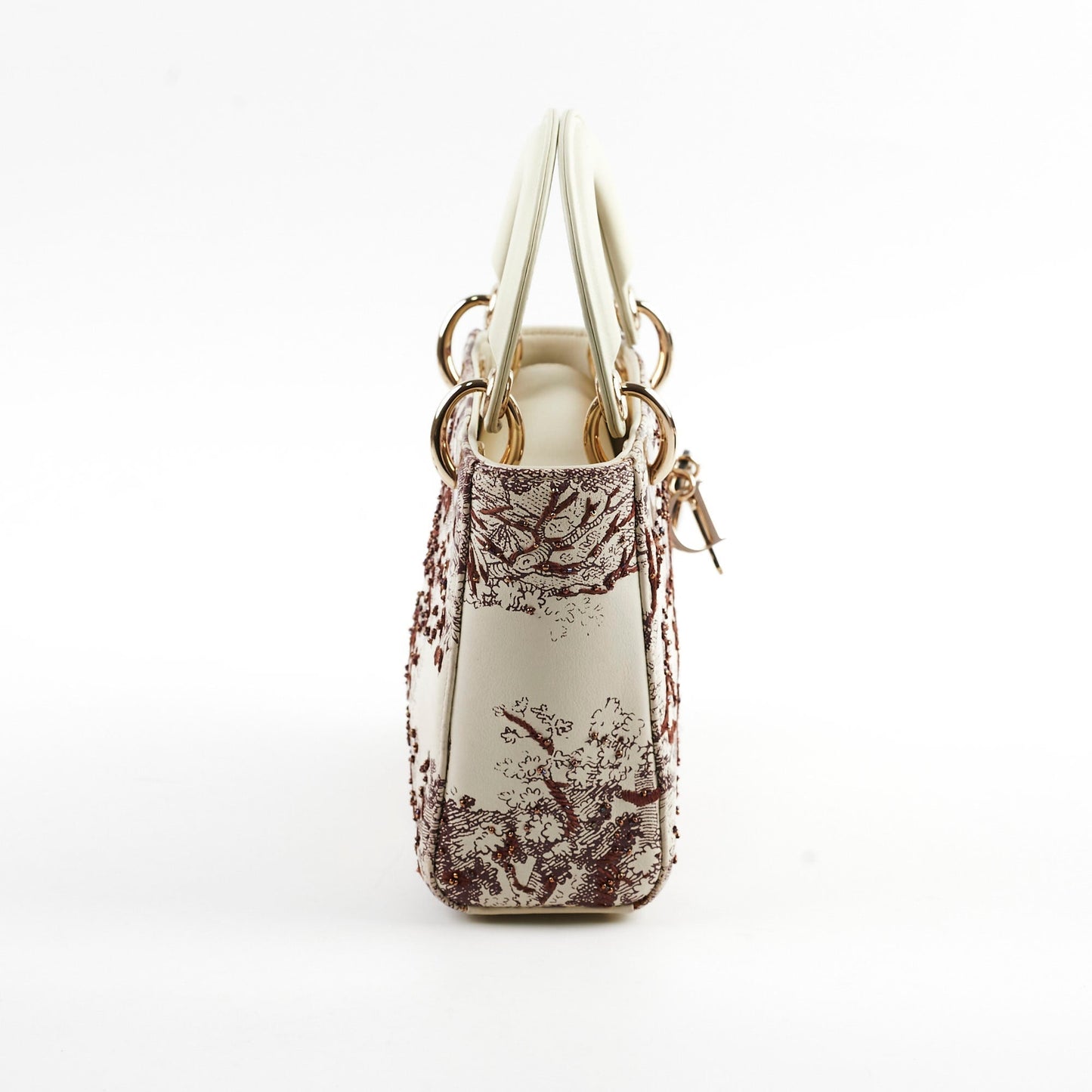 Dior Christian Lady Calfskin Limited Edition Bag Ivory Burgundy Mini Embroidered Crossbody Bag