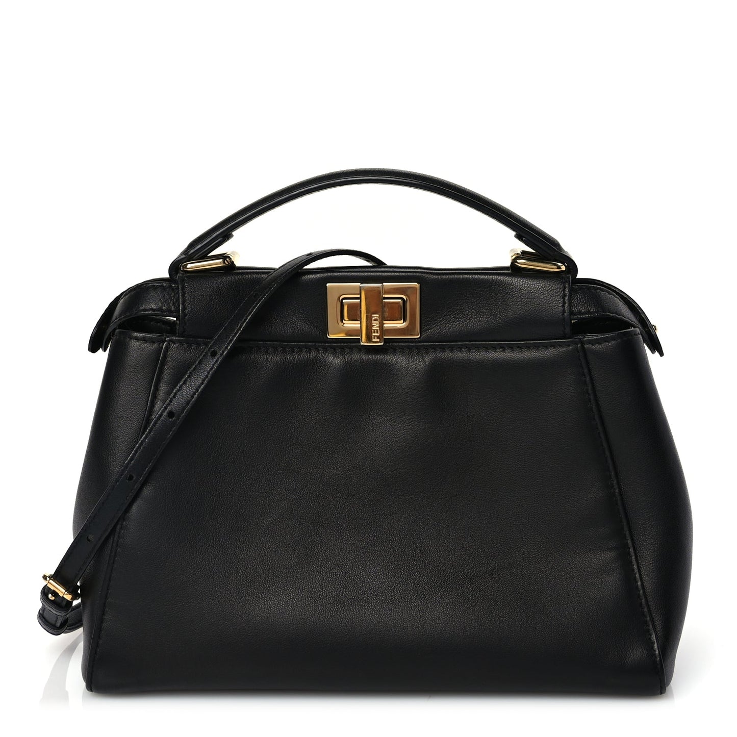 Fendi Handbag Nappa Peekaboo Iconic Satchel Leather Black Mini Satchel Bag