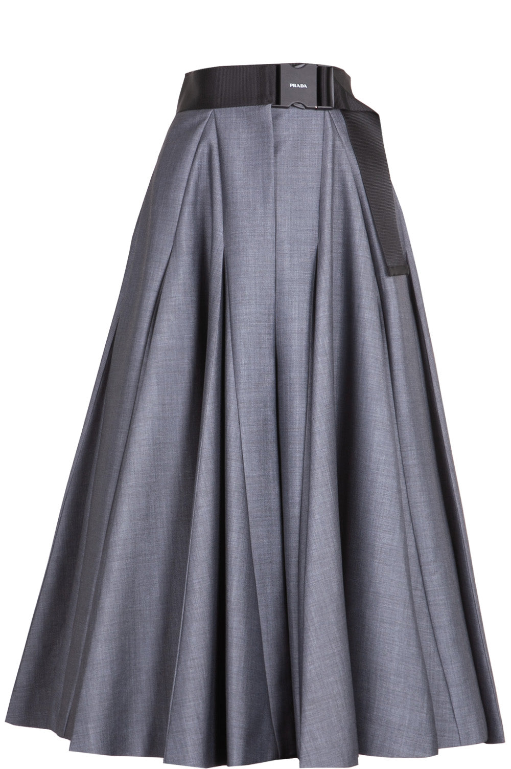 Prada Pleated Belted Skirt Gray