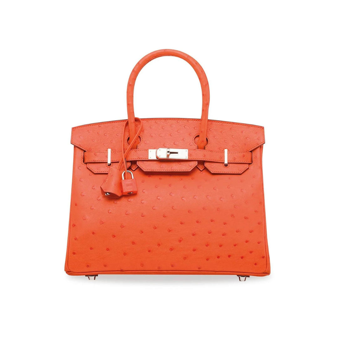 Gucci Hermes Birkin Ostrich Tangerine Palladium Hardware Handbag Leather Travel Bag