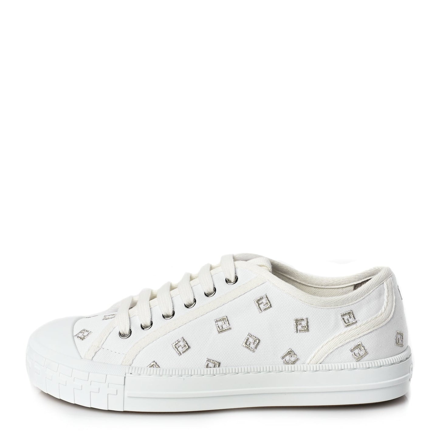 Fendi Shoe Lurex FF Womens Domino Low Top Sneakers Canvas White Shoes
