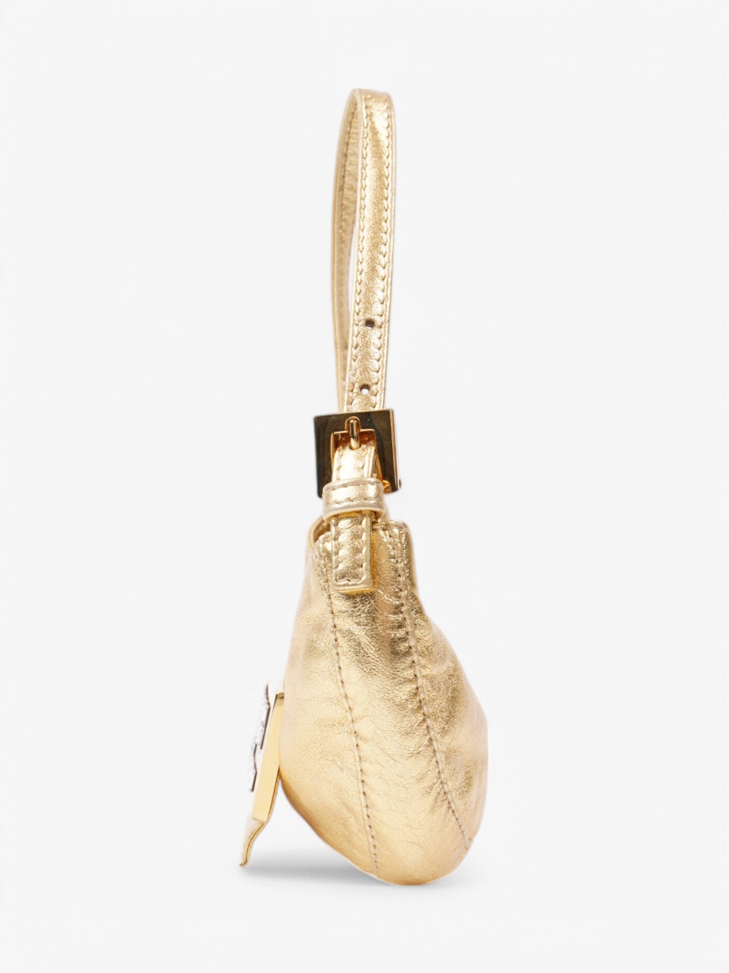 Fendi Croissant Crystal Handbag Leather Gold Mini Travel Bag