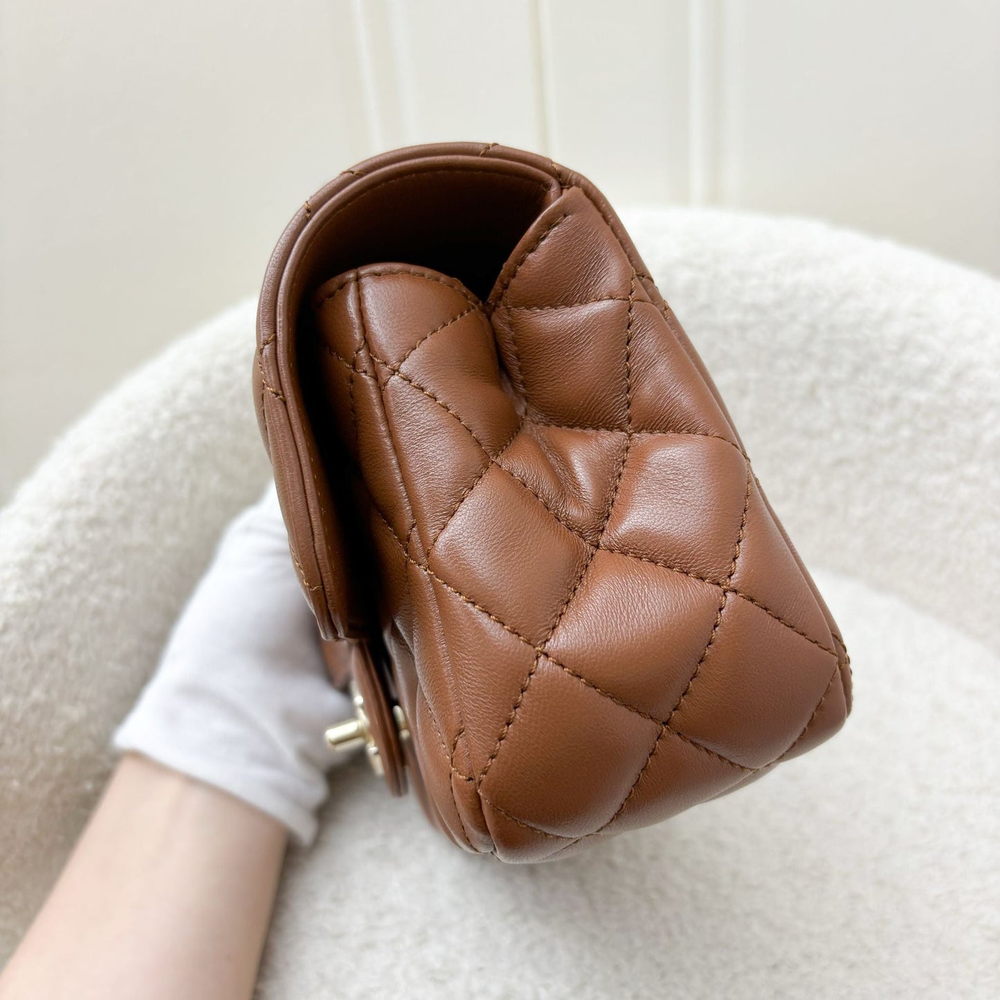 Chanel Mini Rectangle Flap with Crystals Top Handle in Cognac Brown Lambskin and LGHW Bag