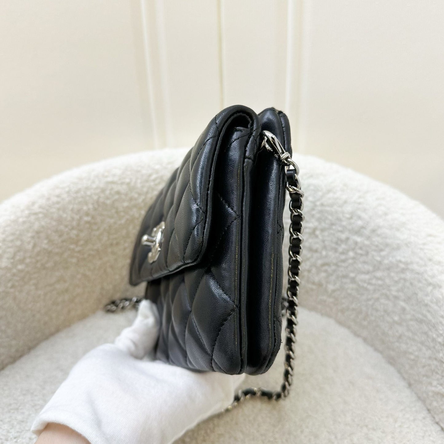 Chanel Mini Crossbody Flap Bag with Zip Compartment in Black Lambskin and SHW