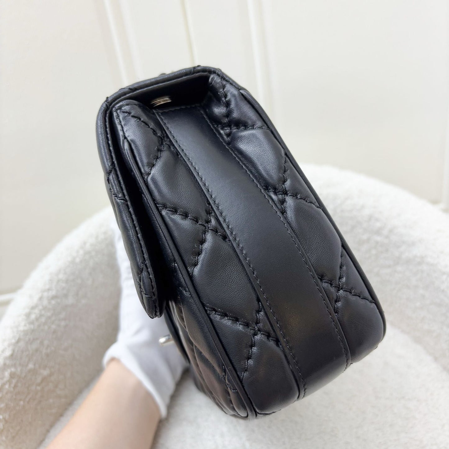 Chanel Top Handle Flap Bag in Black Lambskin and SHW (Model: )