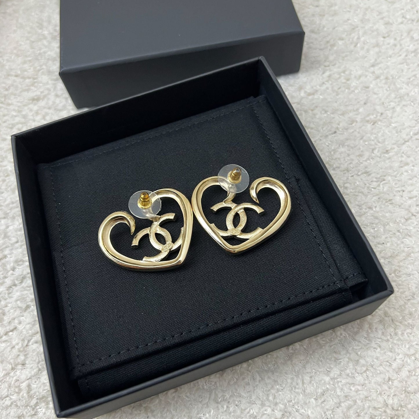 Chanel Heart Earrings with Crystals in LGHW Jewelry