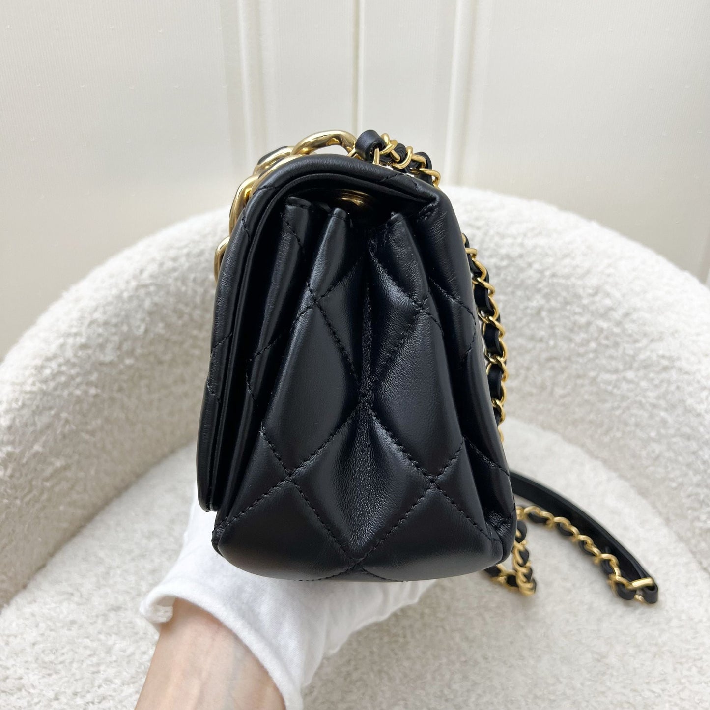 Chanel Mini Flap Bag with Chain in Black Lambskin and AGHW