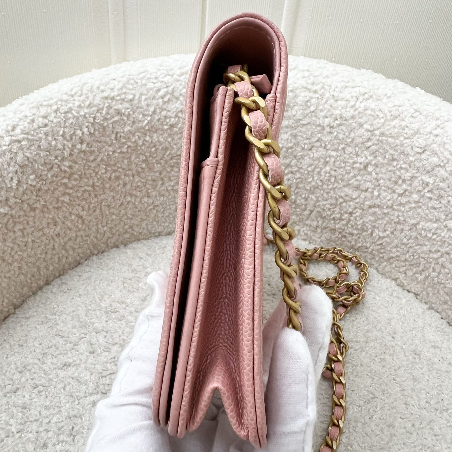Chanel Boy Wallet on Chain WOC in Light Pink Caviar and AGHW Bag