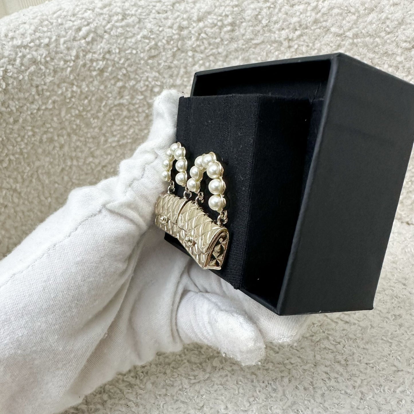 Chanel Classic Flap Earrings with Pearls in LGHW Jewelry