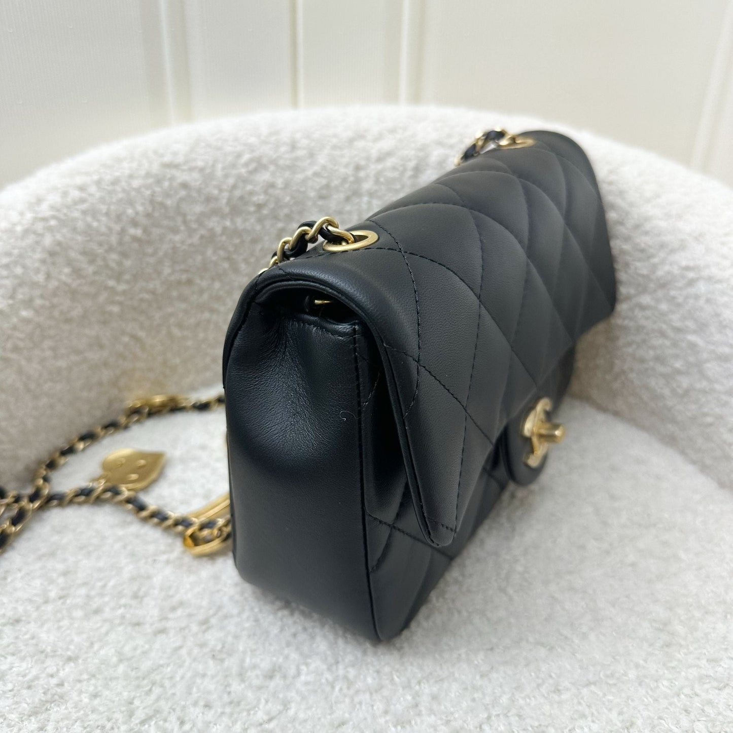 Chanel Small Flap Bag with Heart Charms in Black Lambskin and AGHW