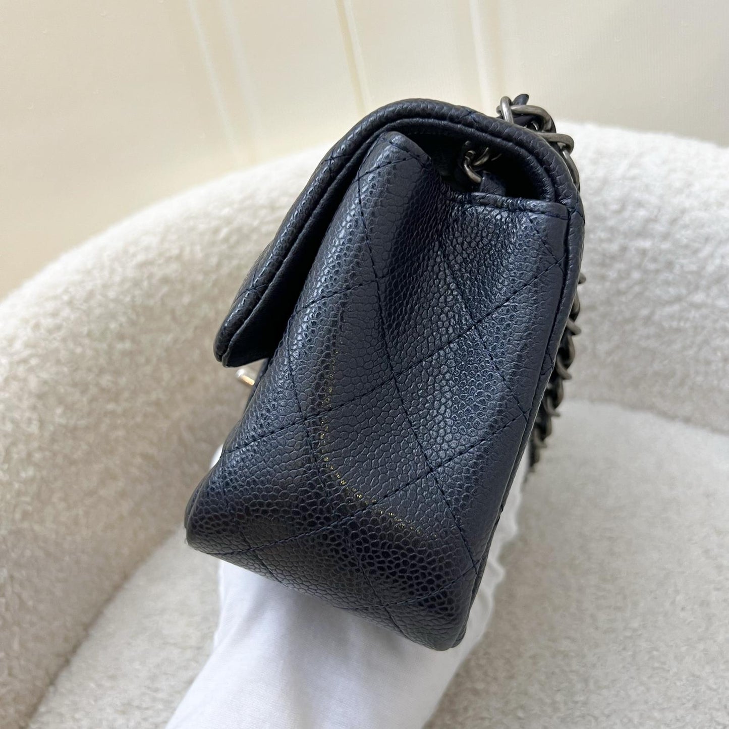 Chanel Classic Mini Square Flap in Navy Blue (Almost Black) Caviar and RHW Accessory